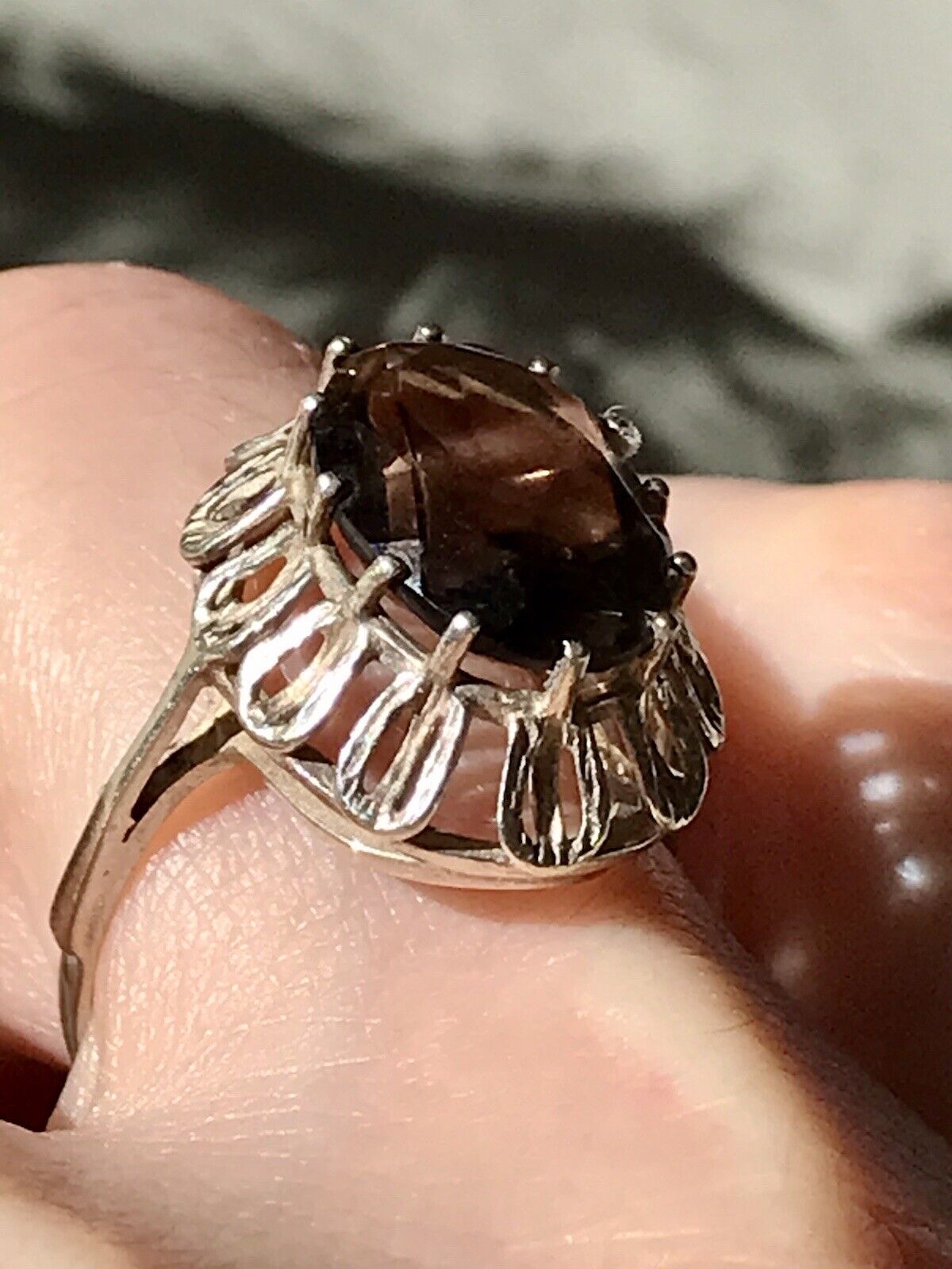 Vintage Edel Rauchquarz Stein DAMEN RING Silber 835 Gr.57 1,81