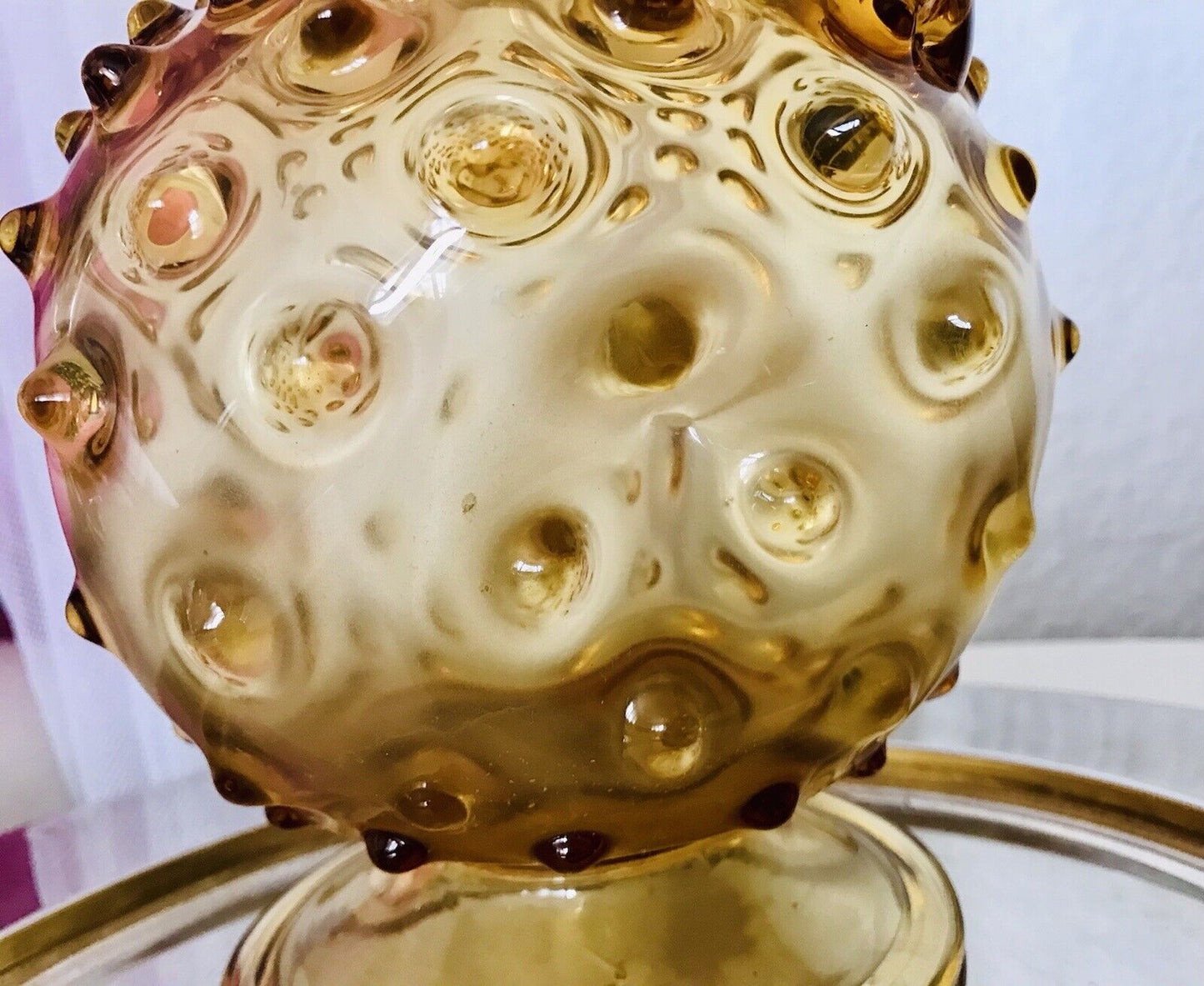 Murano Barovier Tosso ? 60er Karaffe Kanne Vase Glas Gelb Noppen Dubben Abriss
