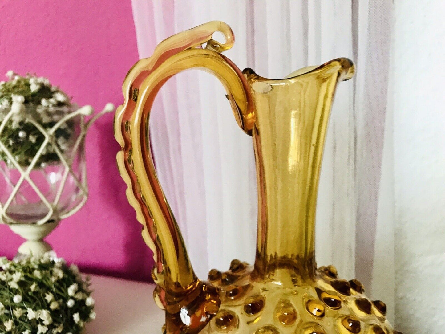 Murano Barovier Tosso ? 60er Karaffe Kanne Vase Glas Gelb Noppen Dubben Abriss