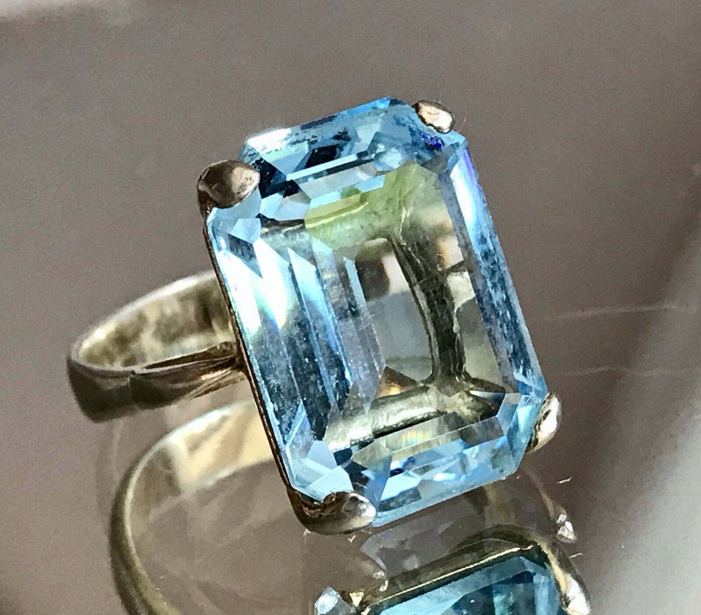 Vintage alt Damen Ring blauer Stein Silber vergoldet 925 Gr.59 18,8 wunderschön!