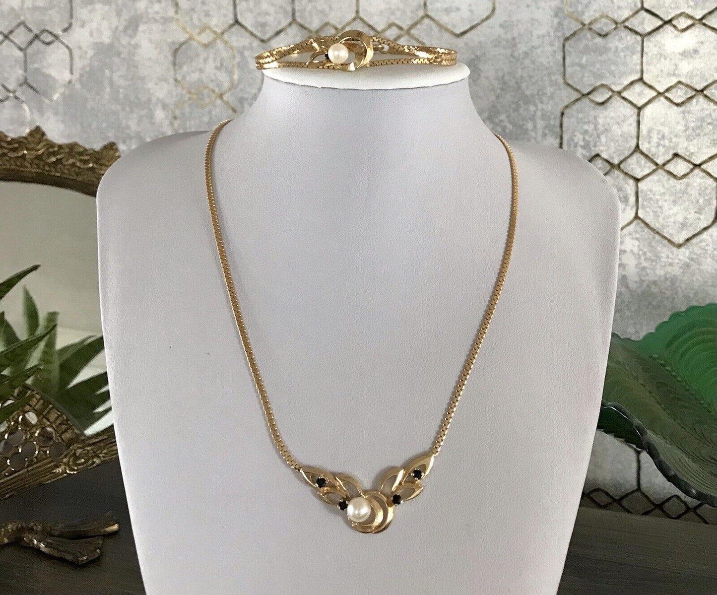Vintage Set 835 Silber vergoldet Schmuck Kette Halskette Collier & Armband