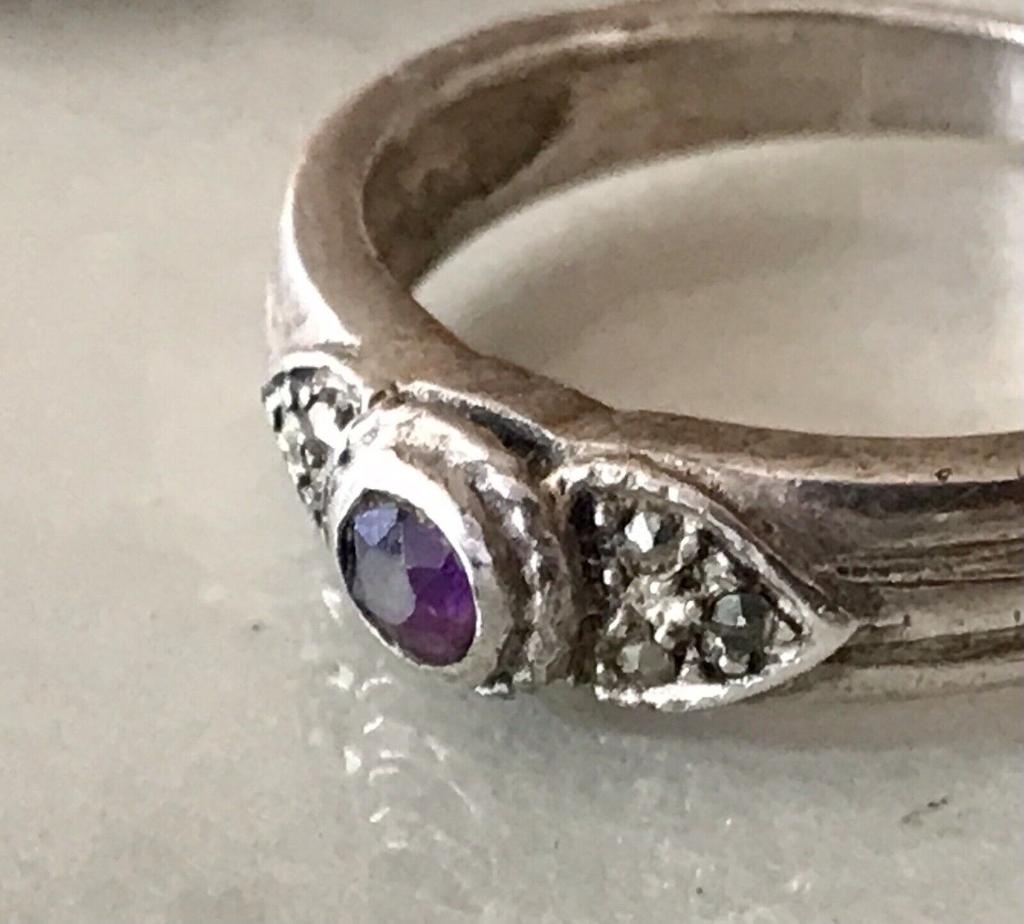 Antik Art Déco Damen Ring lila Stein Silber 925 Gr.55 56 Markasite