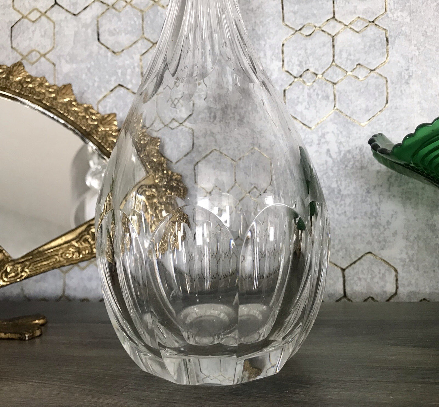 Vintage Art Déco Stil Glaskaraffe Karaffe Bleikristall Edel Stopfen Schälschliff