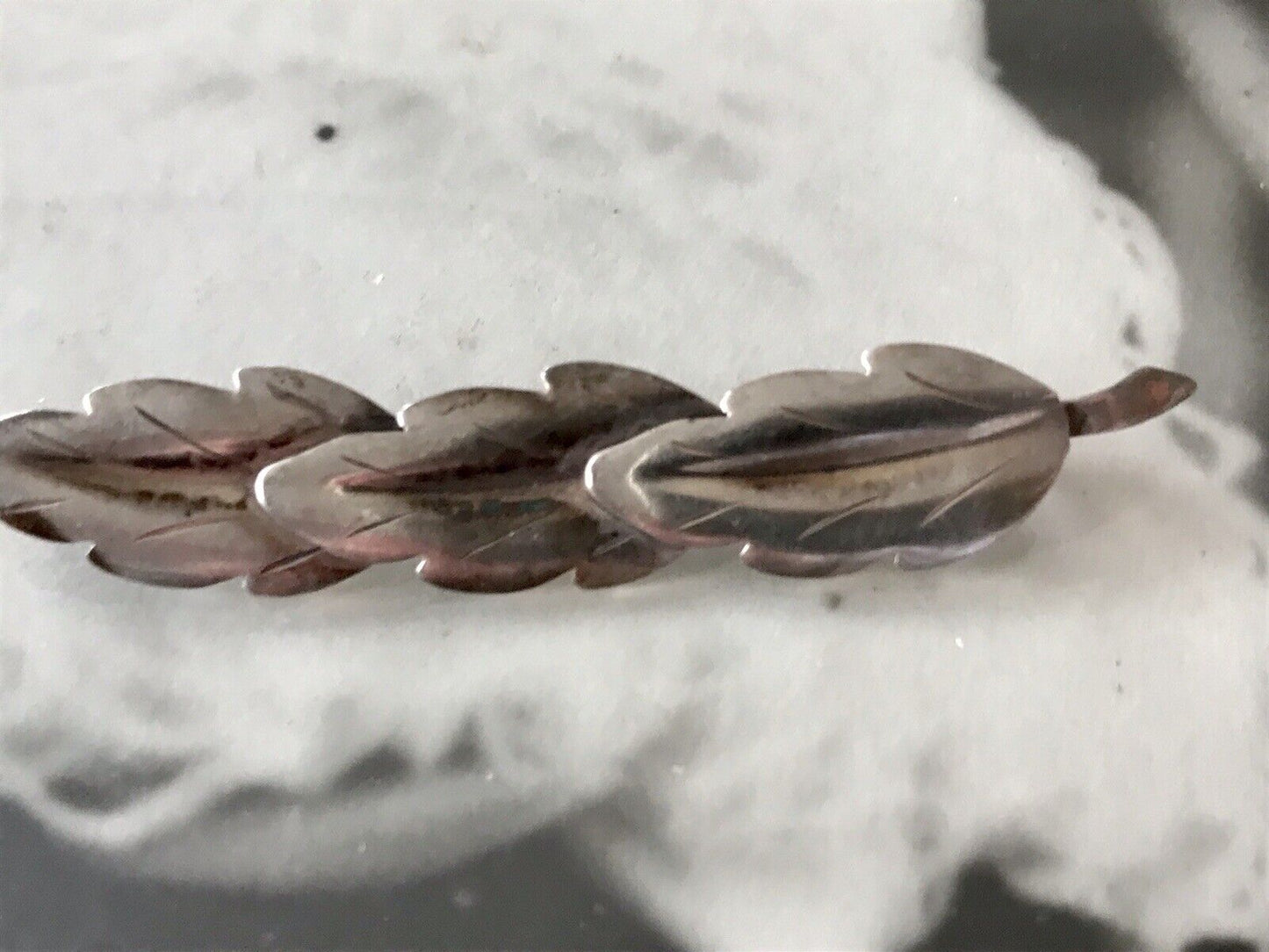 Antik TeKa Art Déco Edel Brosche Silber 835 3 Blätter Eichenblätter?