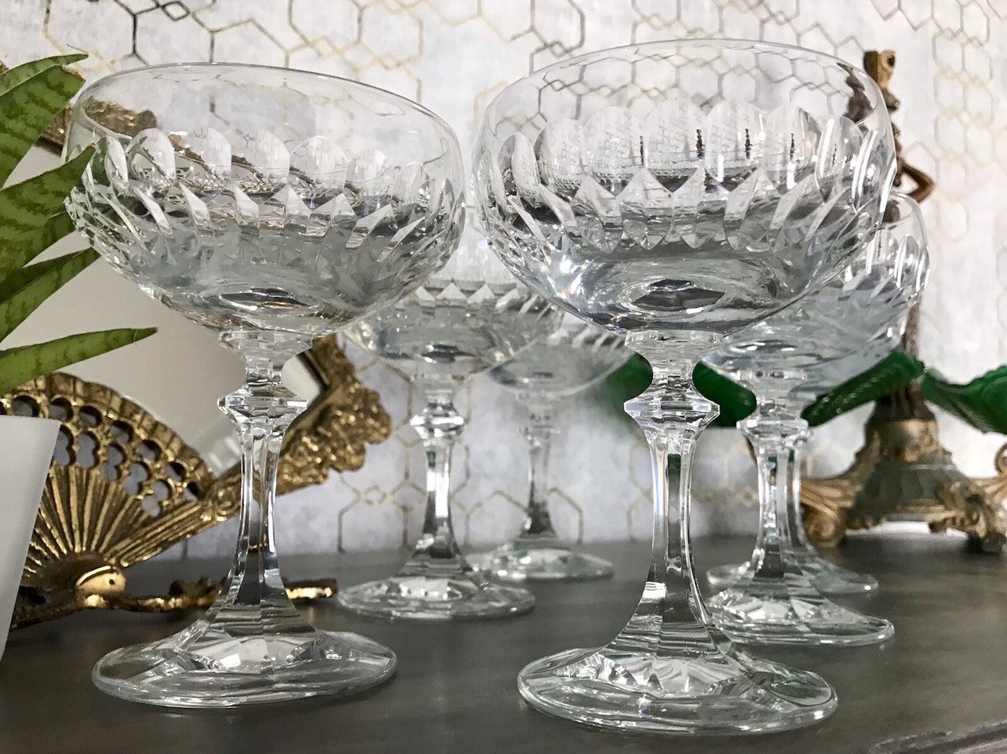 Vintage 8x Champagnerschalen Sektschalen Kristallglas Schliff Bleikristall