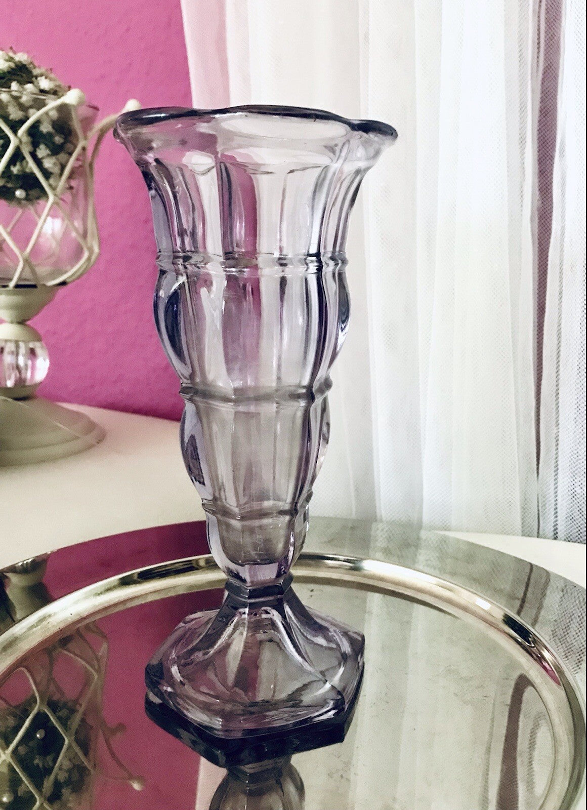 Antik Art Déco 1 Vase Glasvase Pressglas Lila Glas