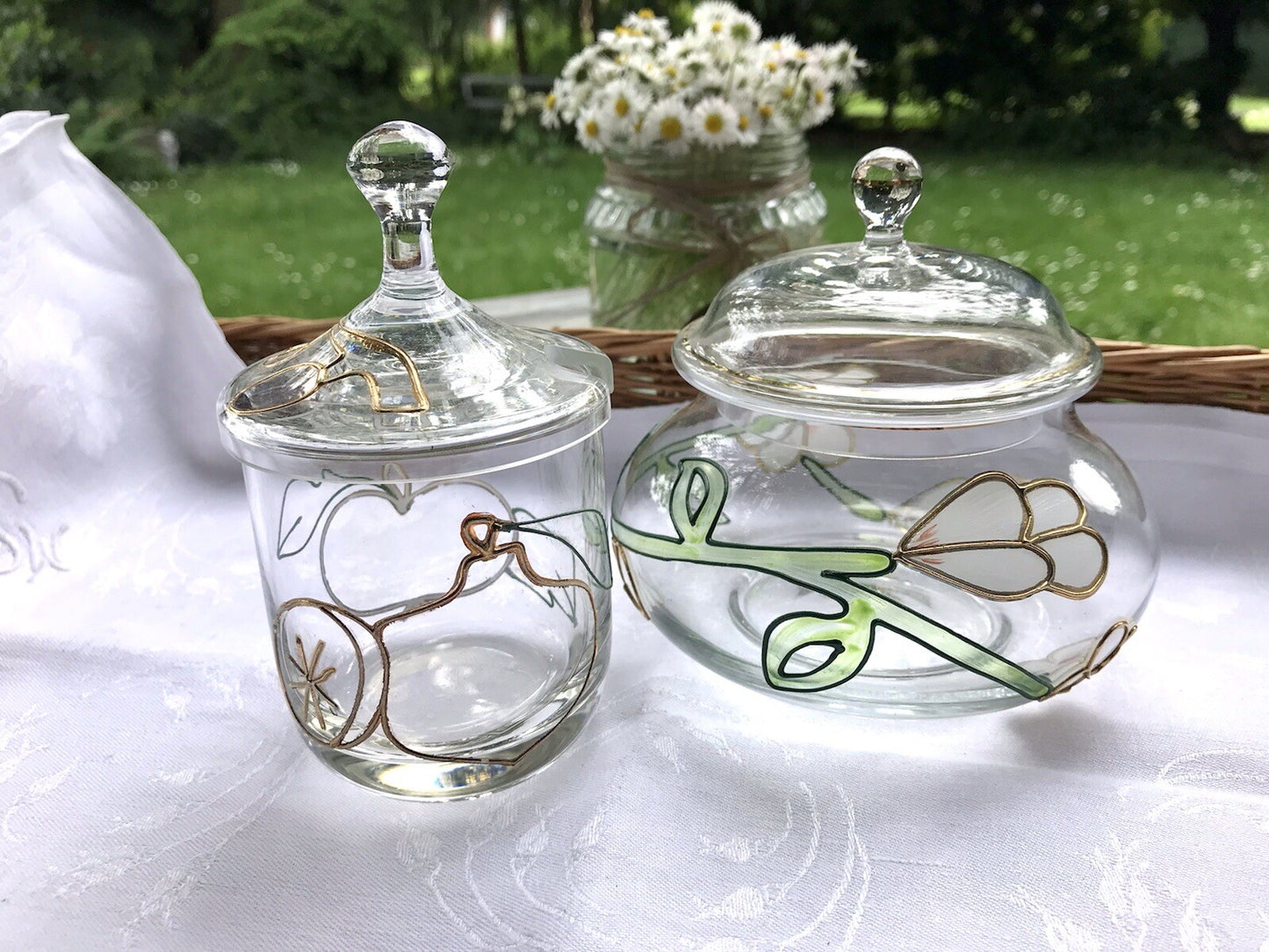Nagel 2 Glasdose Bonboniere Gefäß Glas Konfitüre Marmeladen Dose Tiffany Optik