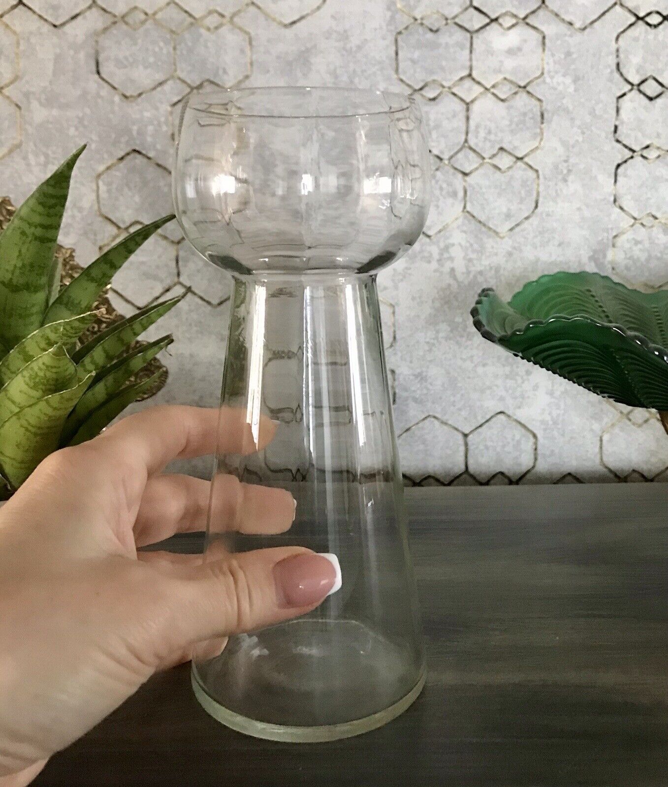 antik Art Déco Glasvase Hyazinthen Glas Vase Zwiebelglas gerippt