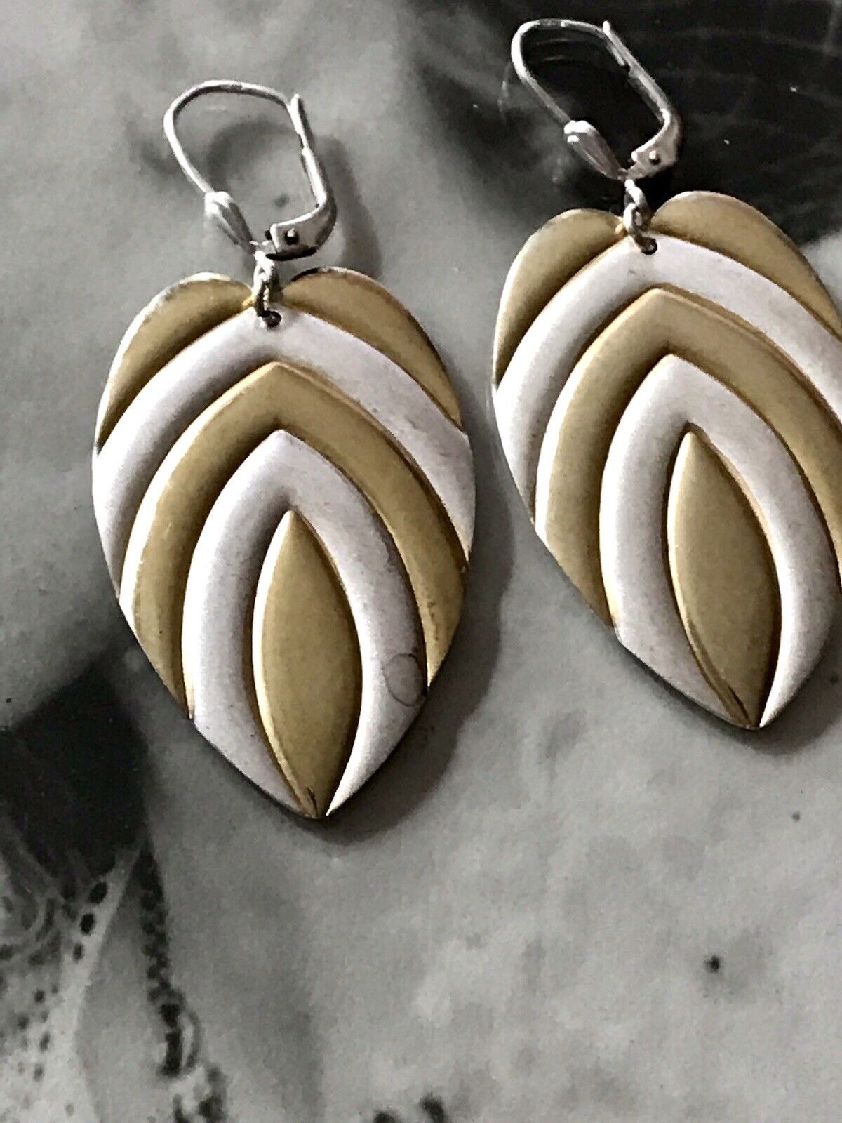 Vintage Ohrhänger Ohrringe Blätter Hänger DAMEN Silber vergoldet SUPER Design