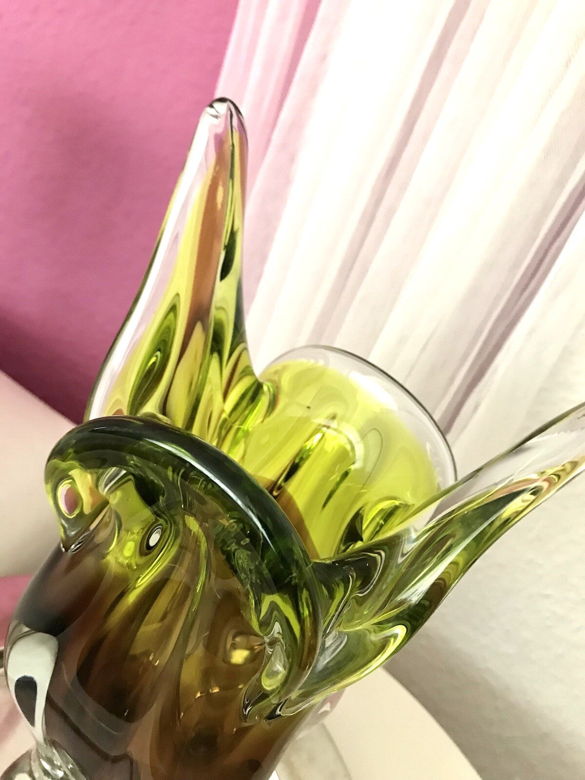 Vintage große Glasvase Vase Chribska 60er Jahre Glas Hospodka grün aubergine