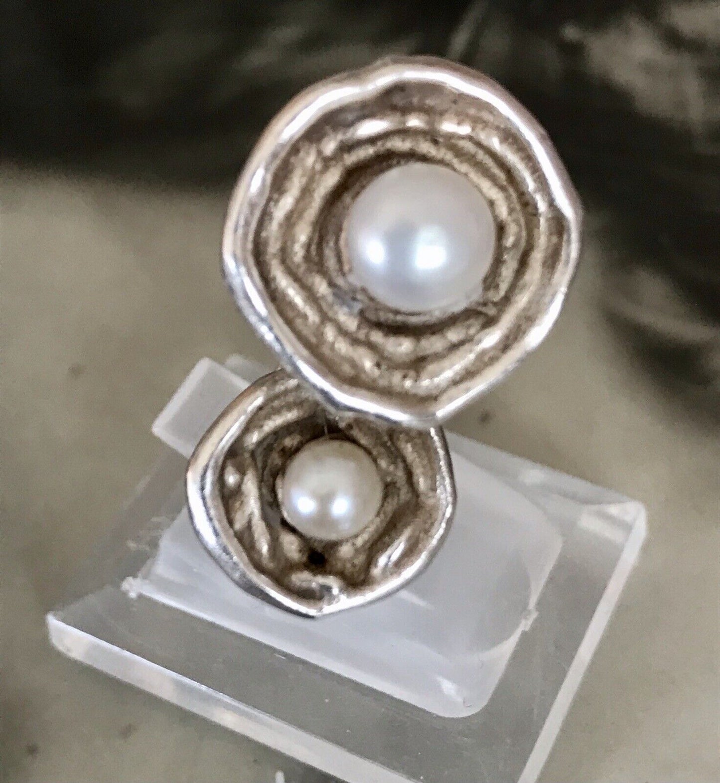 Vintage Modernist Designer DAMEN RING 925 Silber ADK Gr.58- 60 Perlen