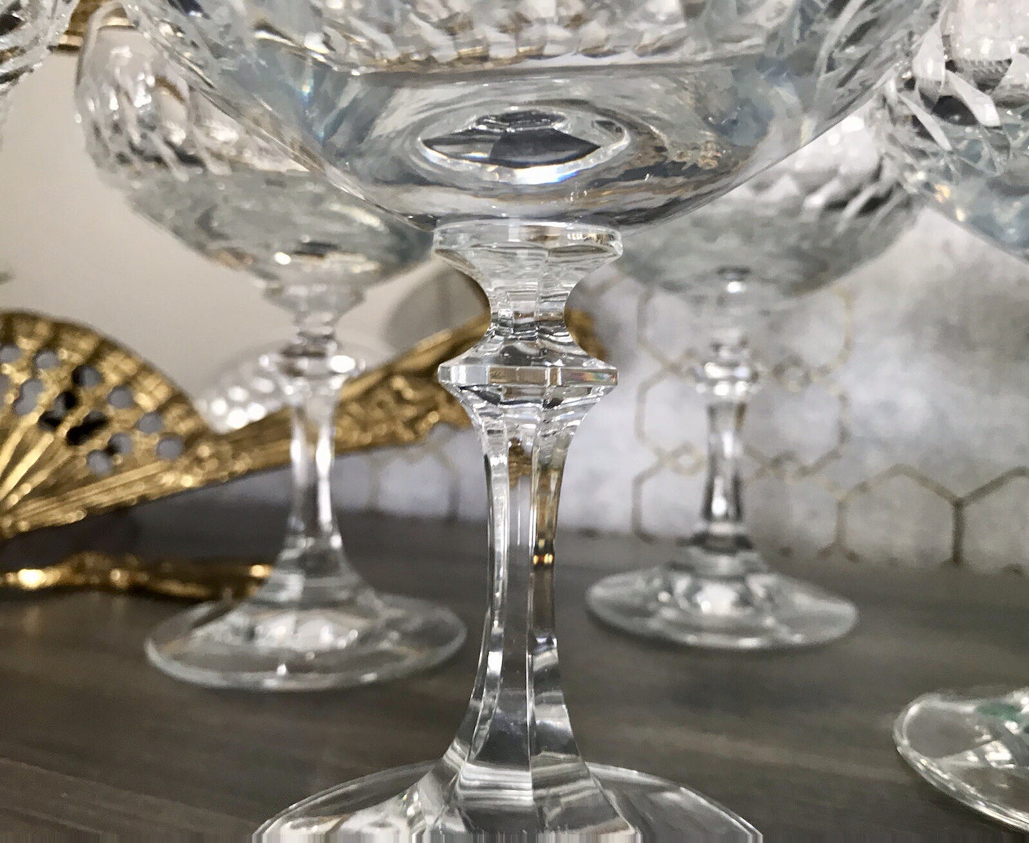 Vintage 8x Champagnerschalen Sektschalen Kristallglas Schliff Bleikristall