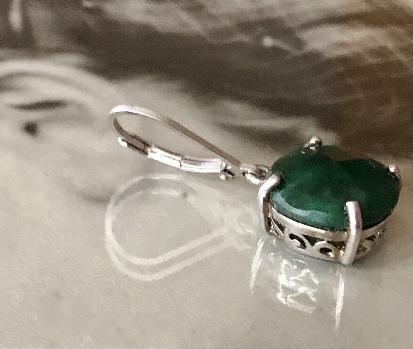 Alt Vintage Ohrringe Ohrhänger DAMEN Silber grüner Stein Onyx?
