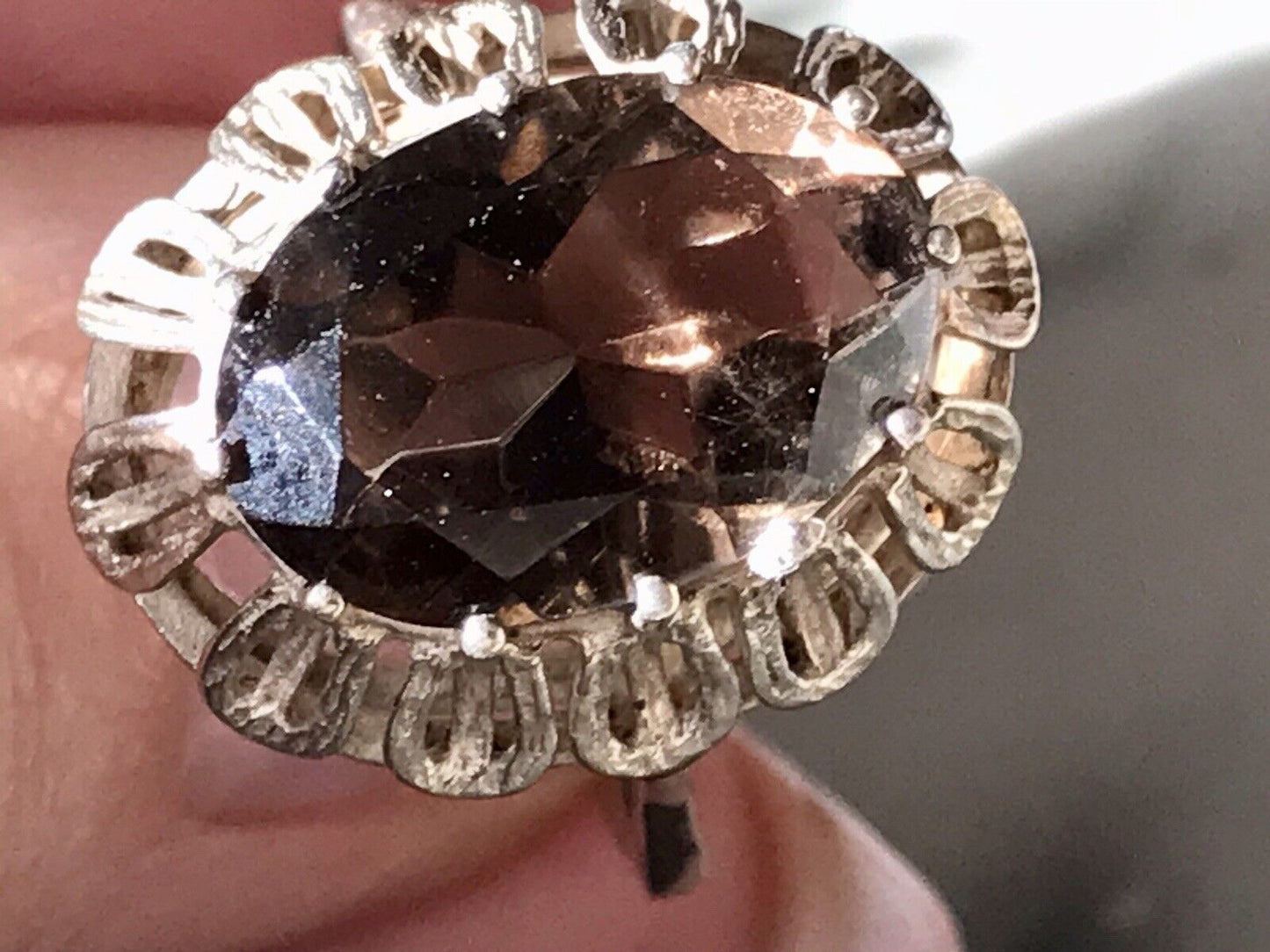Vintage Edel Rauchquarz Stein DAMEN RING Silber 835 Gr.57 1,81