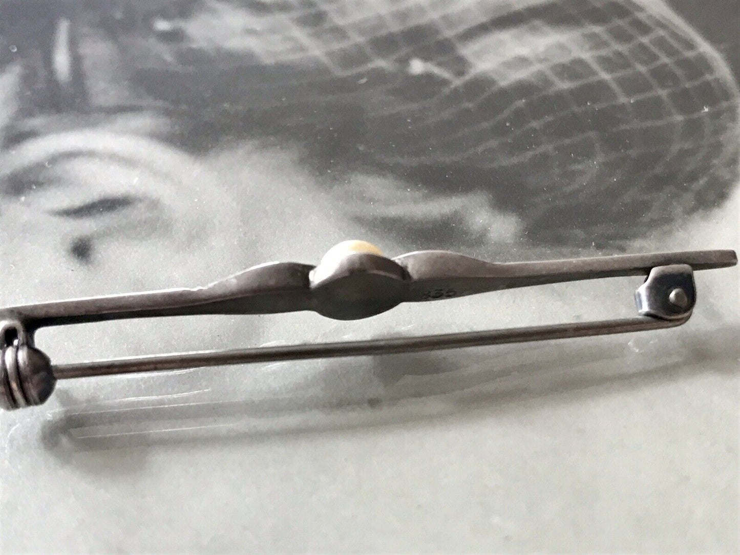 Antik Art Déco Edel Stabbrosche 835 Silber Brosche Markasiten Perle So Schön!