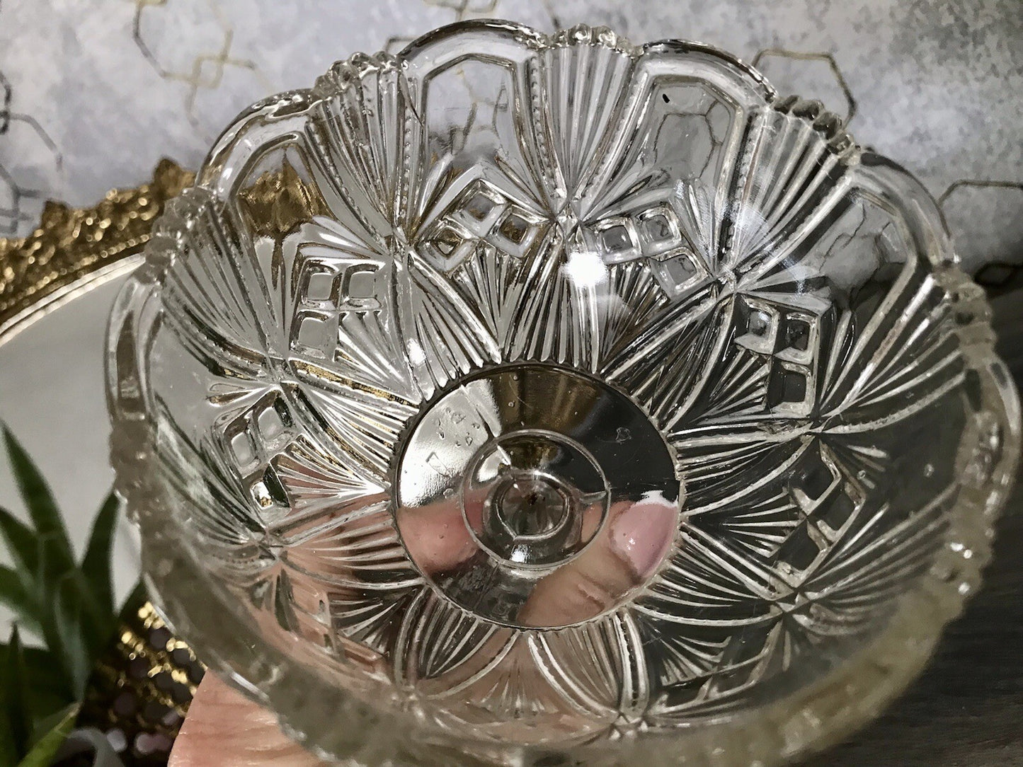 Antik Jugendstil Art Déco Pressglas Glas Fußschale Schale Zuckerschale