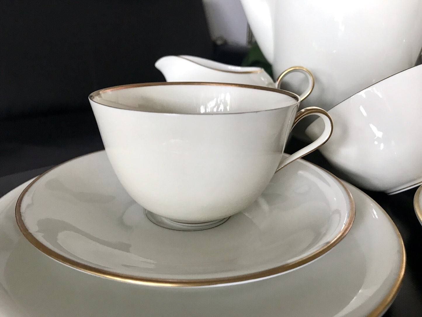 Vintage Art Déco elfenbein Porzellan Kaffeeservice Service 12 Pers. Edelstein