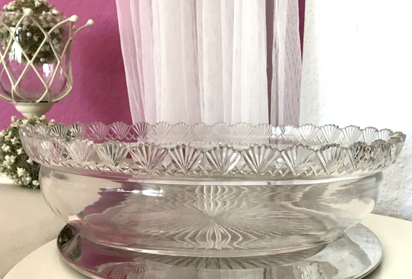 Antik Groß Bleikristall Schale Glasschale Jardiniere Kristallglas Glaseinsatz