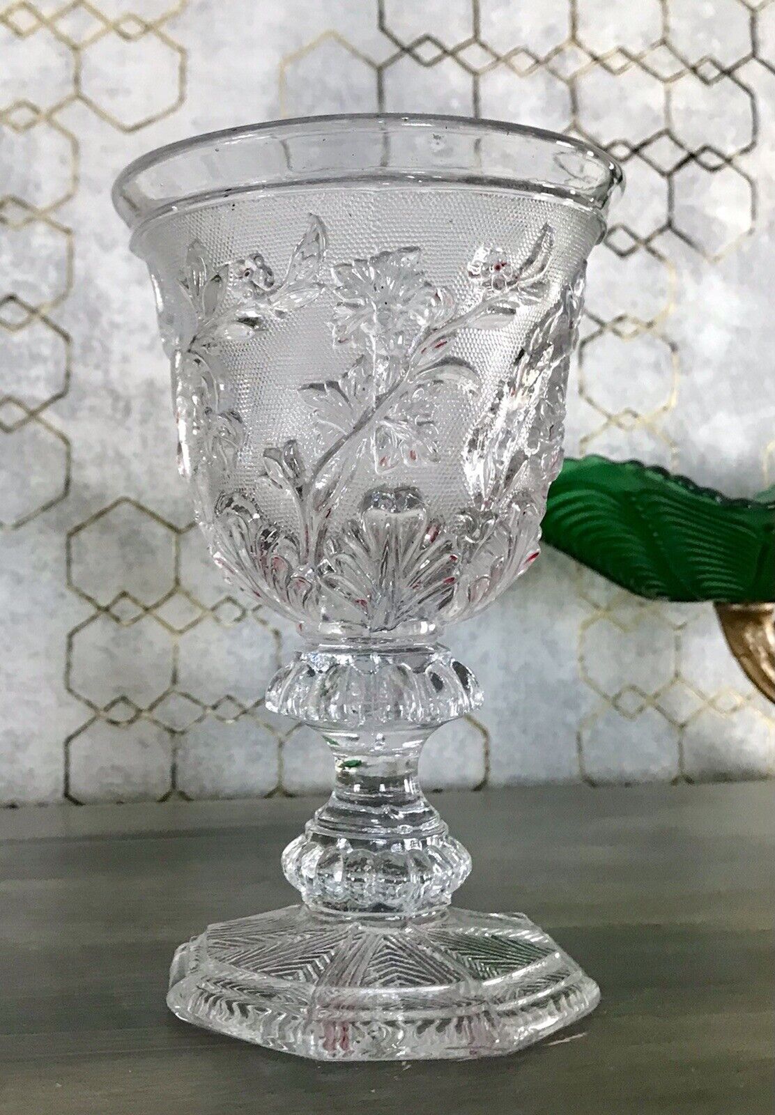Antik Fußbecher Kelch Becher Weinglas Pokalglas Kristallglas? ~1830