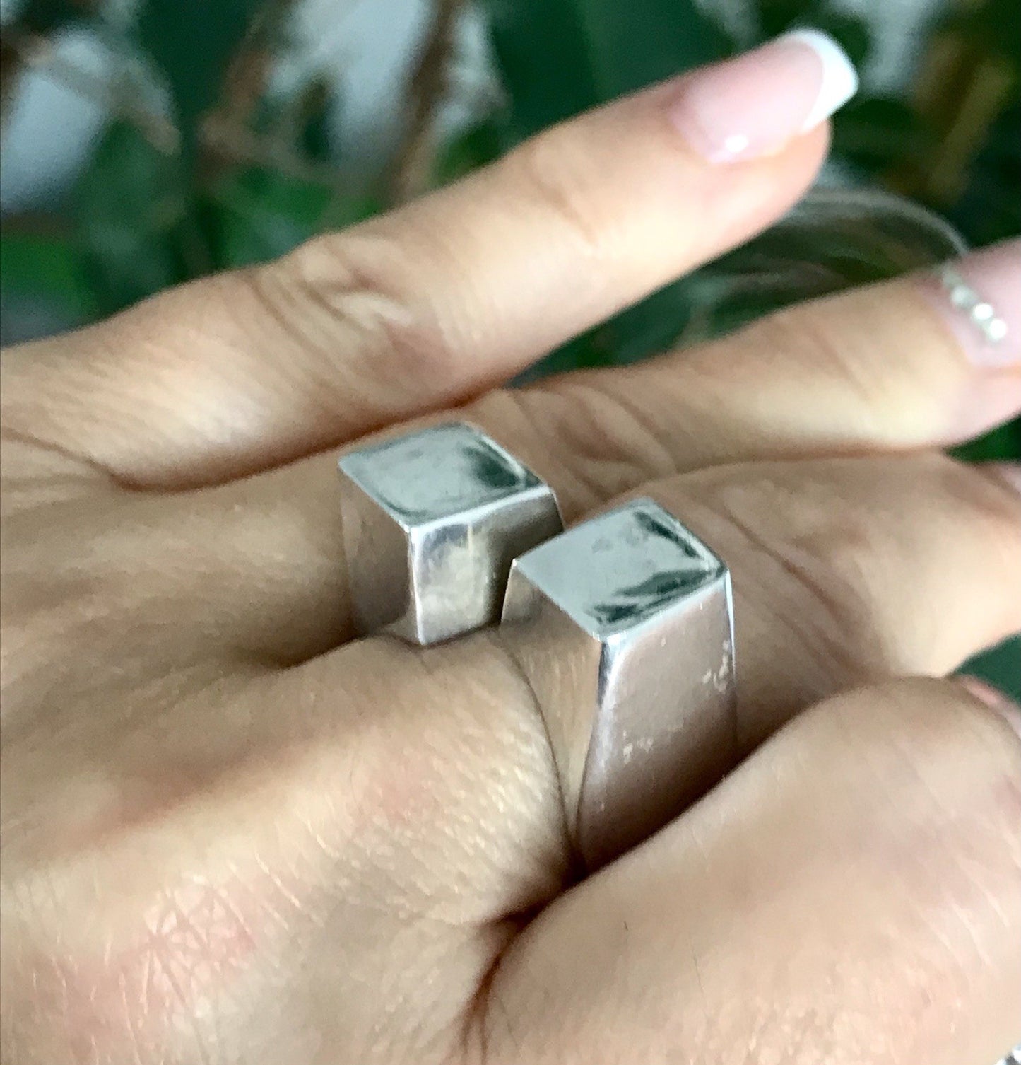 Vintage Modernist Designer DAMEN RING 925 Silber Cube Avantgarde 55 bis 59