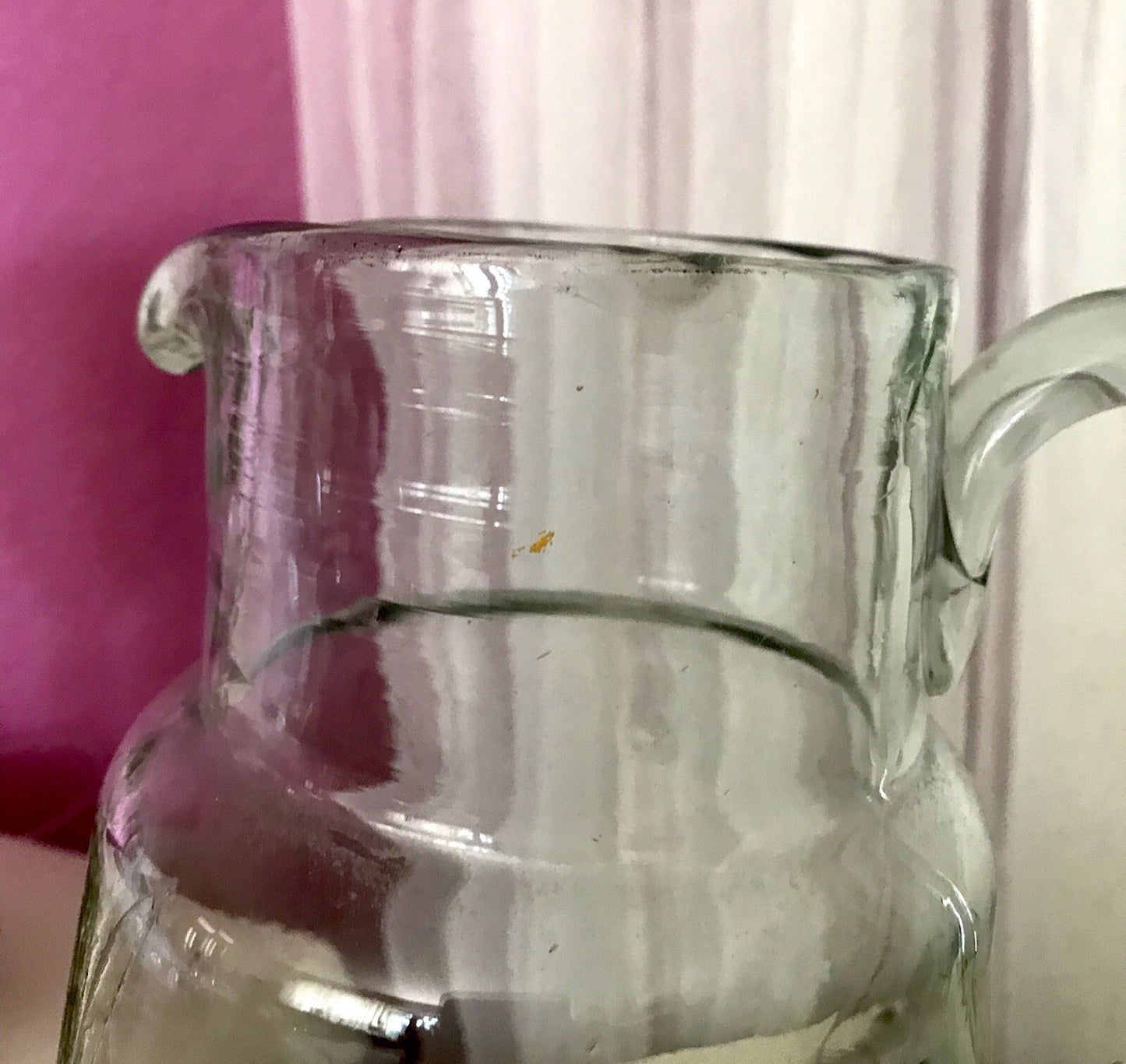 Antik groß Krug Glas Karaffe Kanne Wasserkrug Glas mundgeblasen light türkis