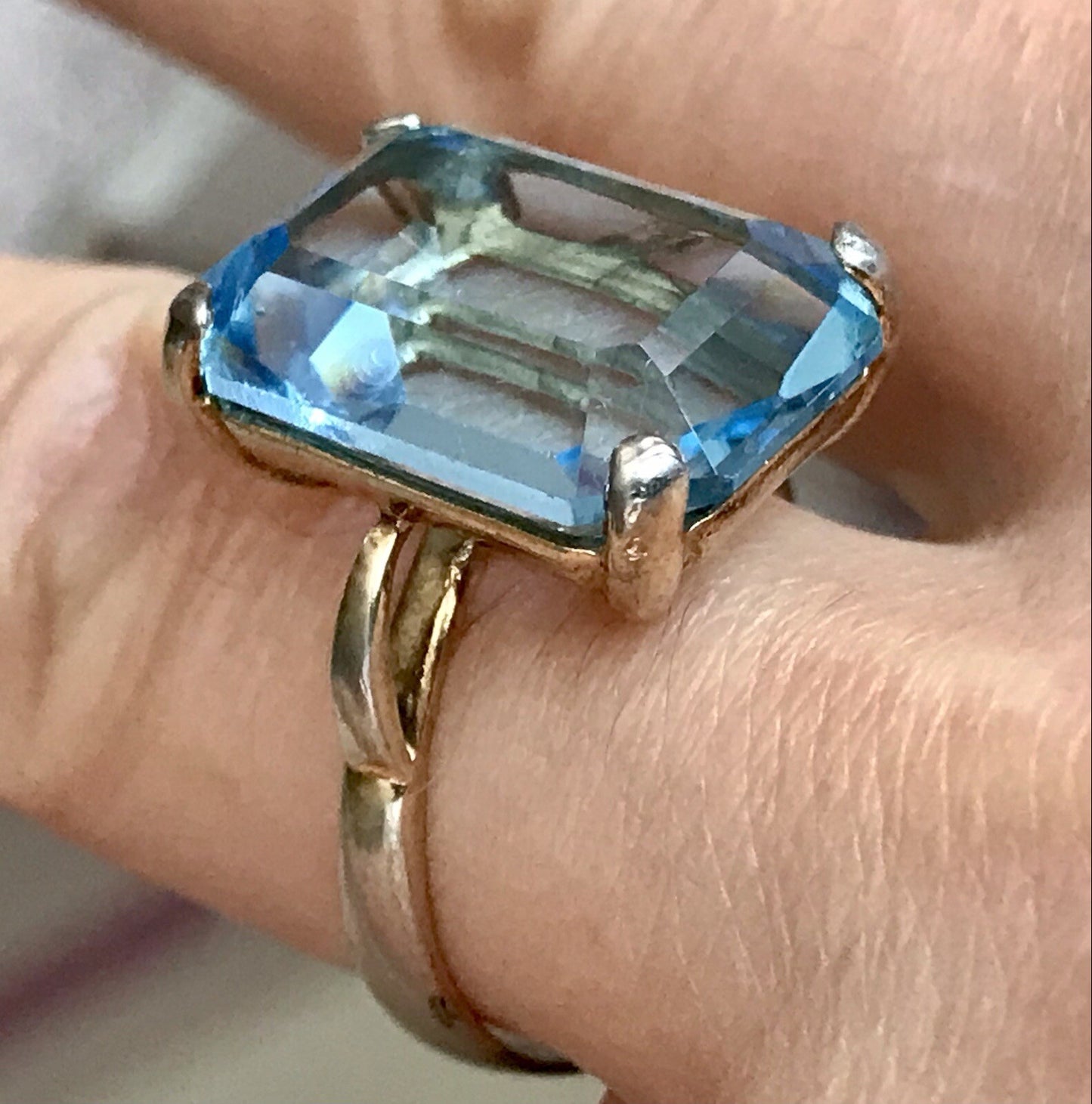 Vintage alt Damen Ring blauer Stein Silber vergoldet 925 Gr.59 18,8 wunderschön!