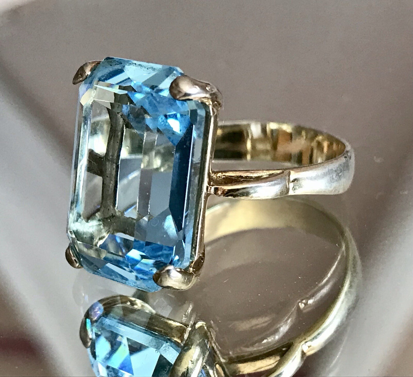 Vintage alt Damen Ring blauer Stein Silber vergoldet 925 Gr.59 18,8 wunderschön!