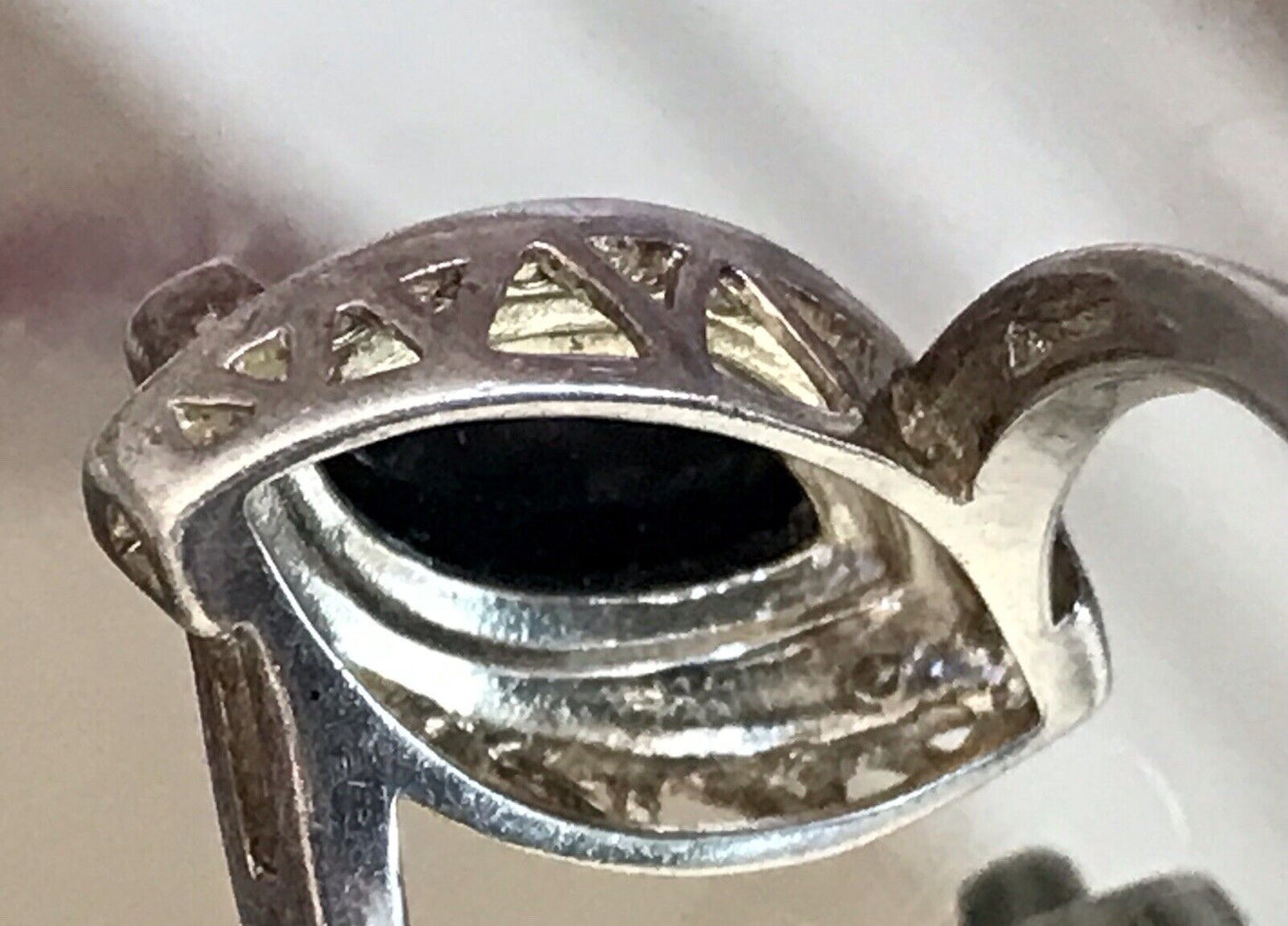 Vintage Onyx? DAMEN RING Silber 925 Gr.55 17,5 Schiffchen