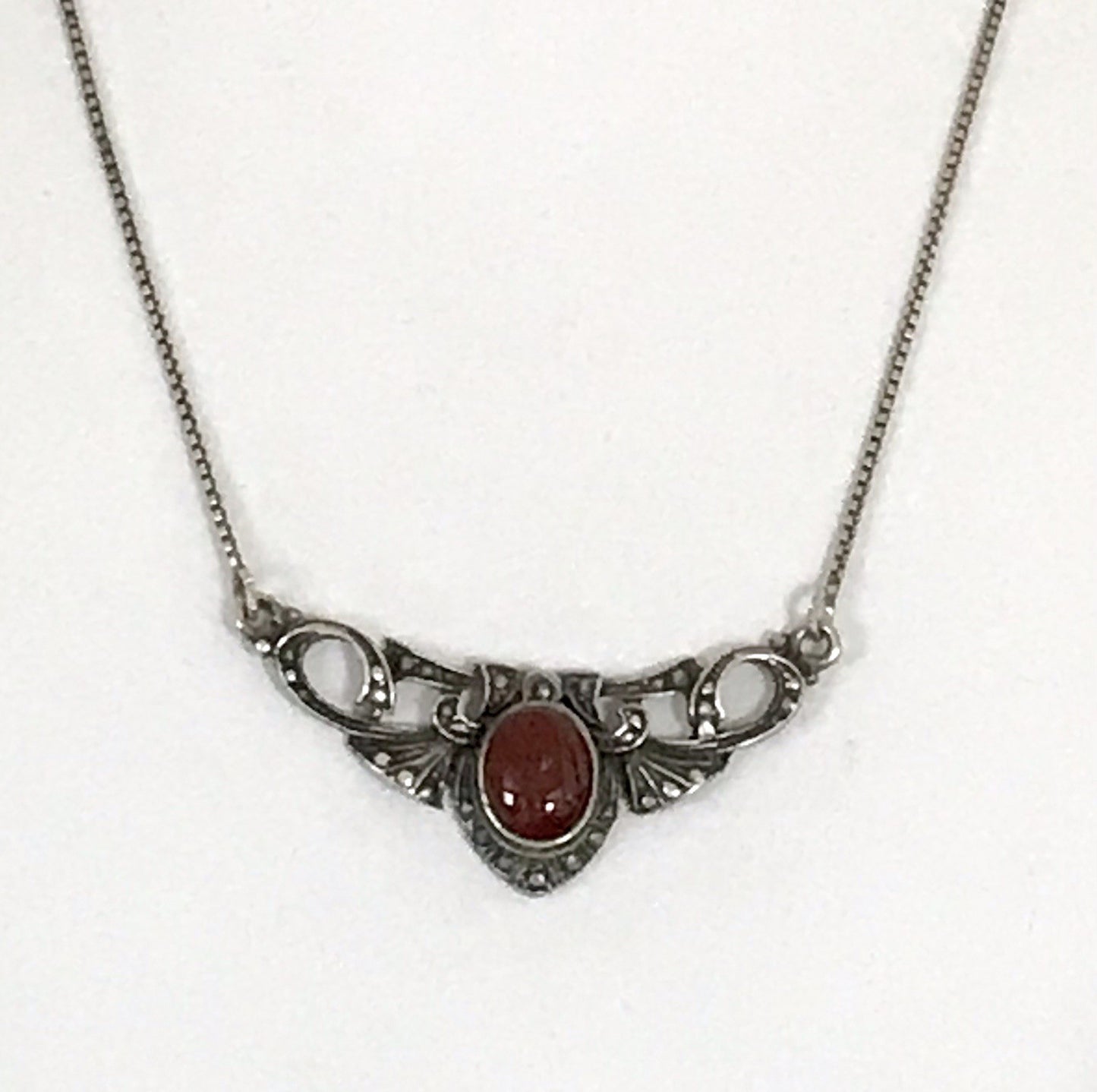 Antik Jugendstil Art Déco 925 Silber Collier Halskette Karneol Granulierungen