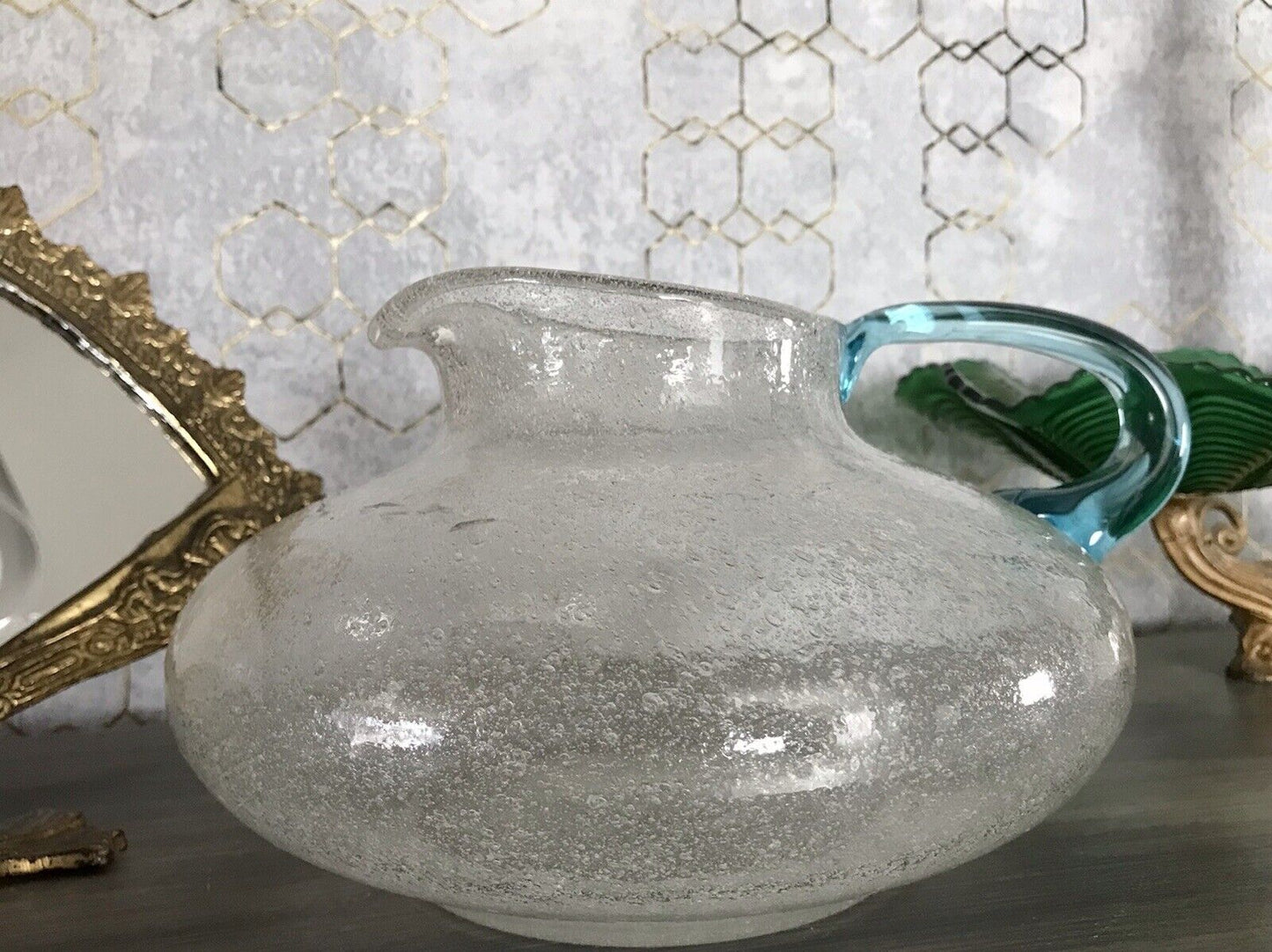 Vintage Glaskunst Kanne Krug Glaskrug Karaffe Glasvase Glas Schaumglas