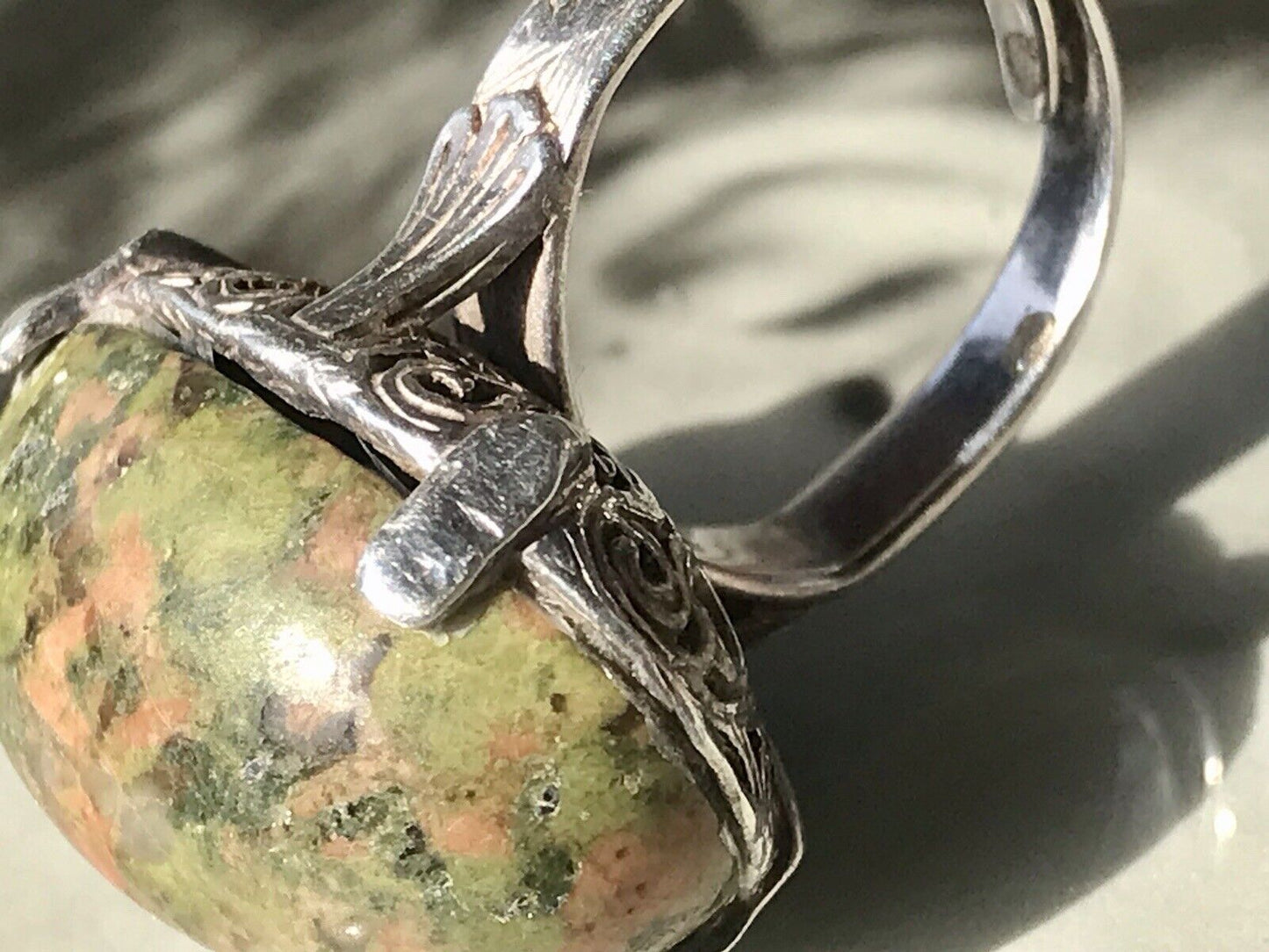 Antik England Jugendstil Edel DAMEN RING 925 Silber Jaspis Birmingham AH