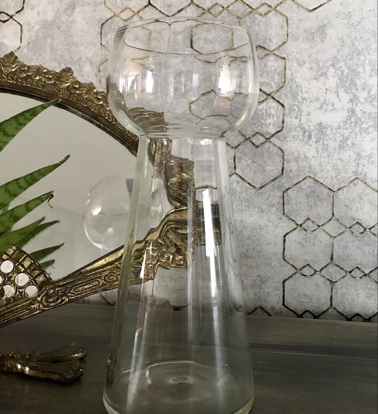 antik Art Déco Glasvase Hyazinthen Glas Vase Zwiebelglas gerippt