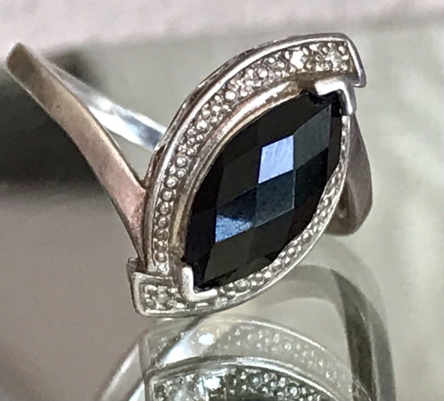 Vintage Onyx? DAMEN RING Silber 925 Gr.55 17,5 Schiffchen