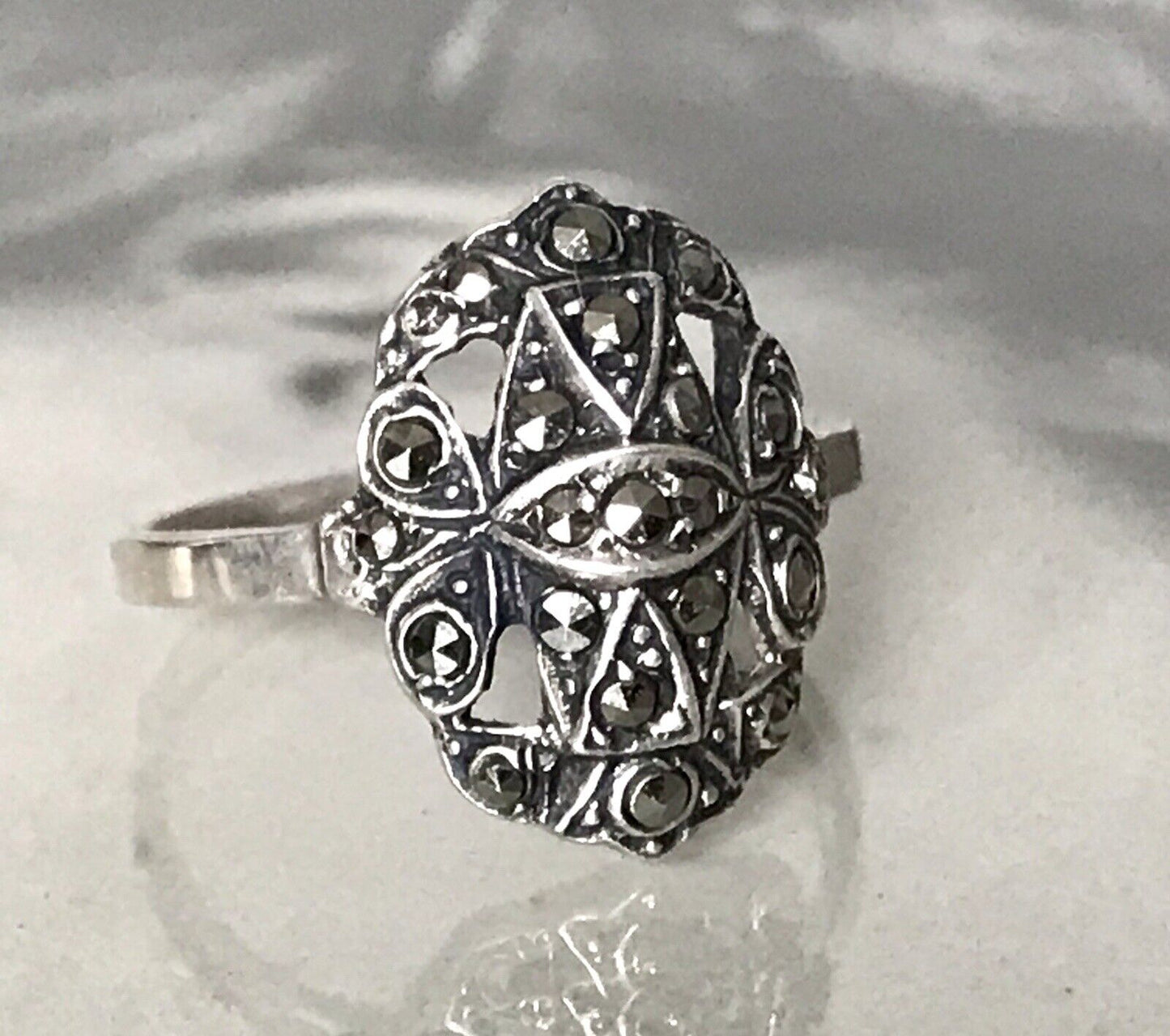 Antik Art Déco Edel Markasite DAMEN RING Silber 925 Gr.52 53 Schiffchen 1,68