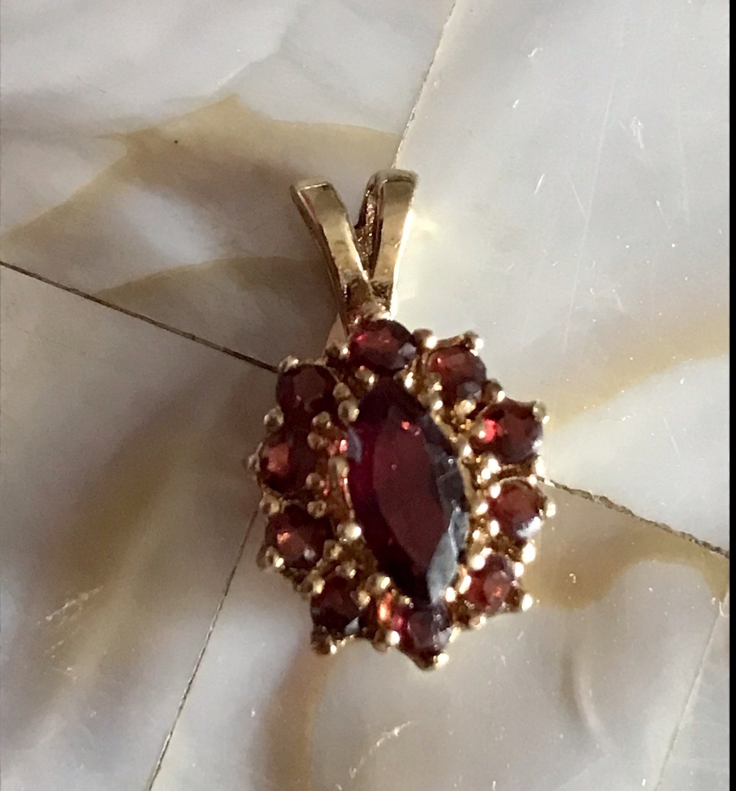 Vintage Edel Anhänger Kettenanhänger Silber vergoldet 835 SUPER Granatsteine