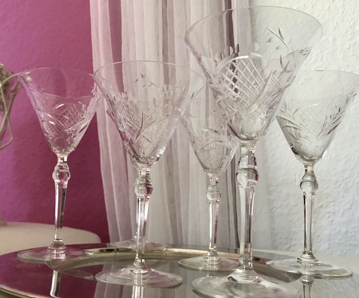 Antik Edel Art Déco 6x Weingläser Gläser Schliffdekor