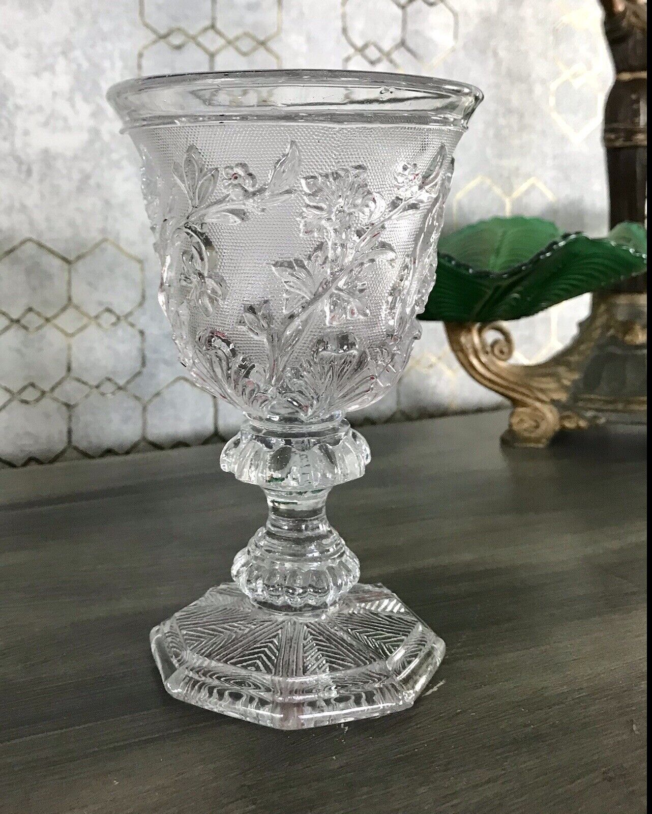 Antik Fußbecher Kelch Becher Weinglas Pokalglas Kristallglas? ~1830