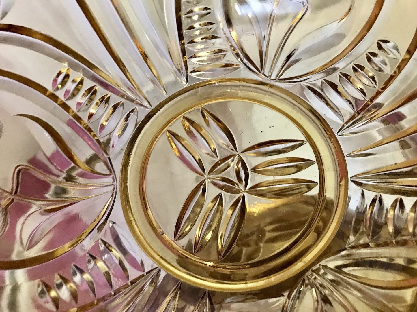 Antik Art Déco Vintage Pressglas Schale gelb Klatschmohn