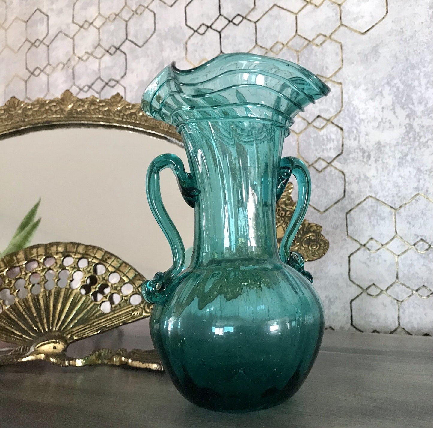 Antik Glasvase Vase Türkis Blau Glas Abriss Aufschmelzungen Murano?