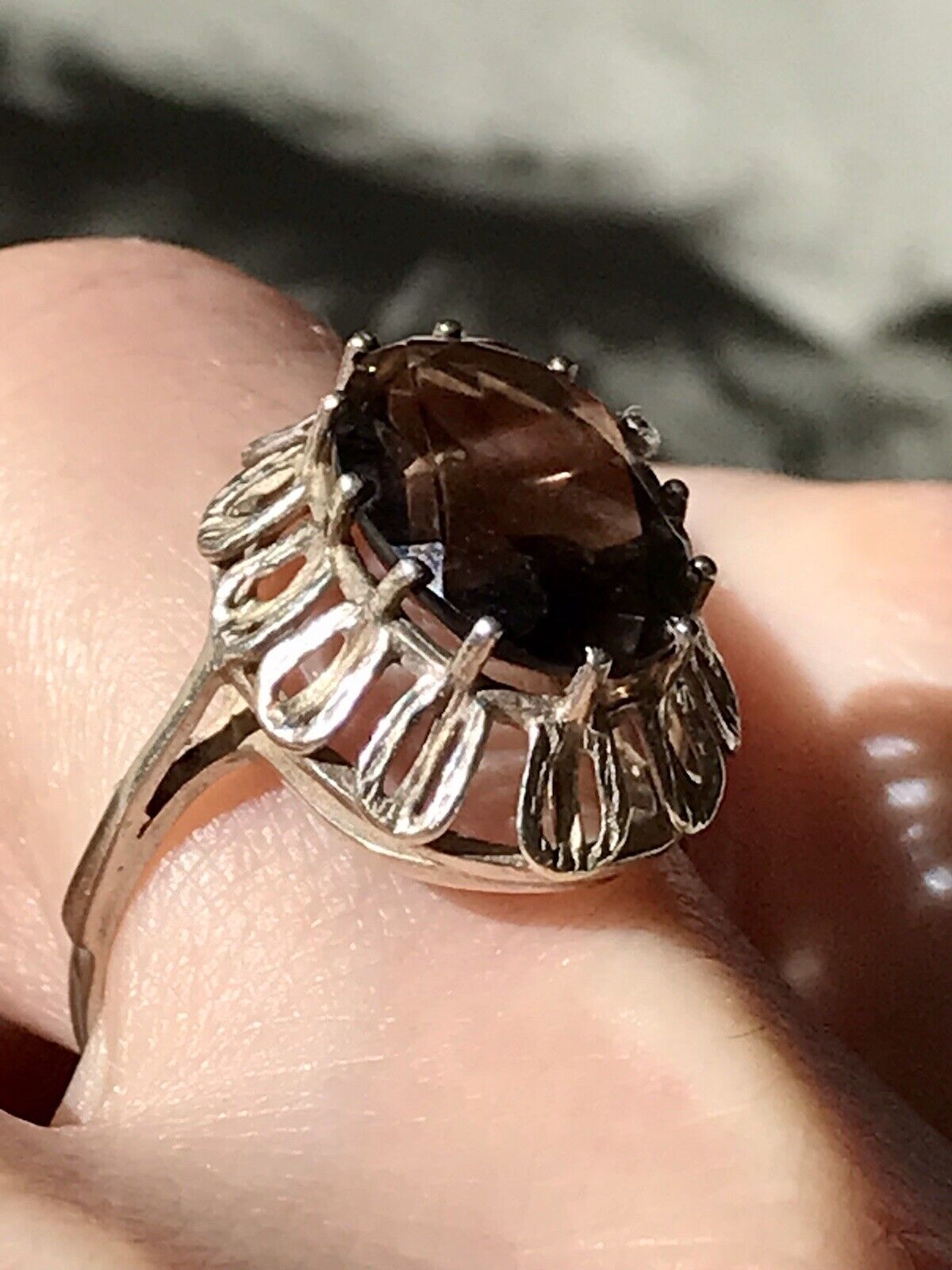 Vintage Edel Rauchquarz Stein DAMEN RING Silber 835 Gr.57 1,81