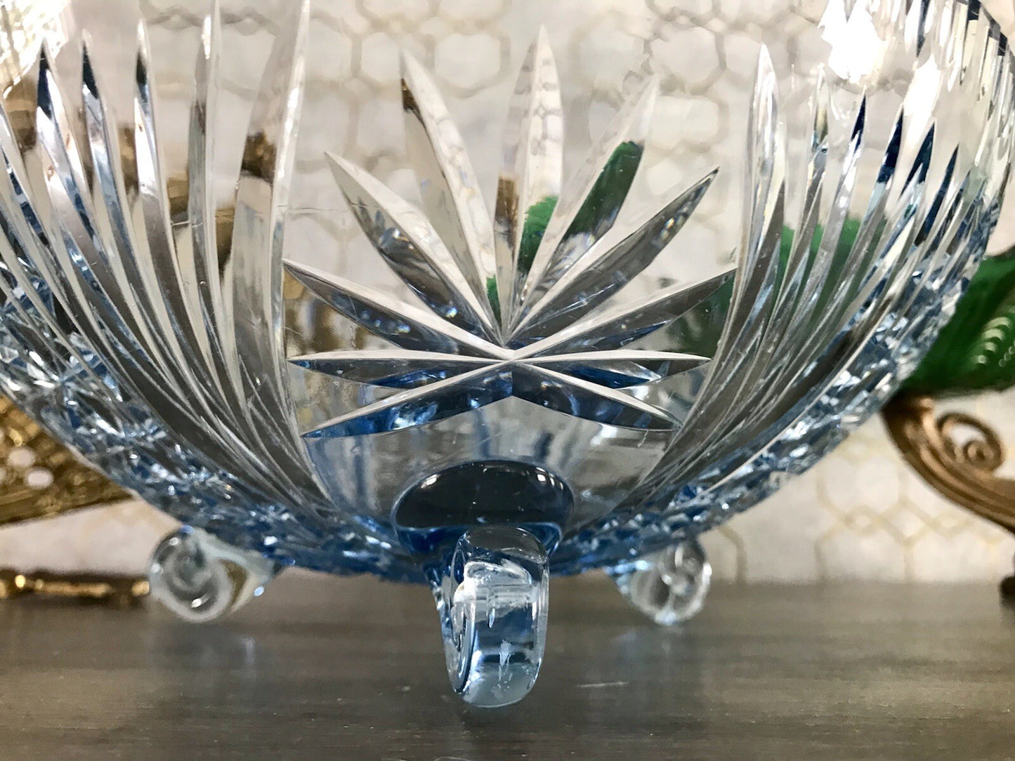 Antik EDEL blau Art Déco Schale Glasschale mundgeblasen geschliffen 3füssig