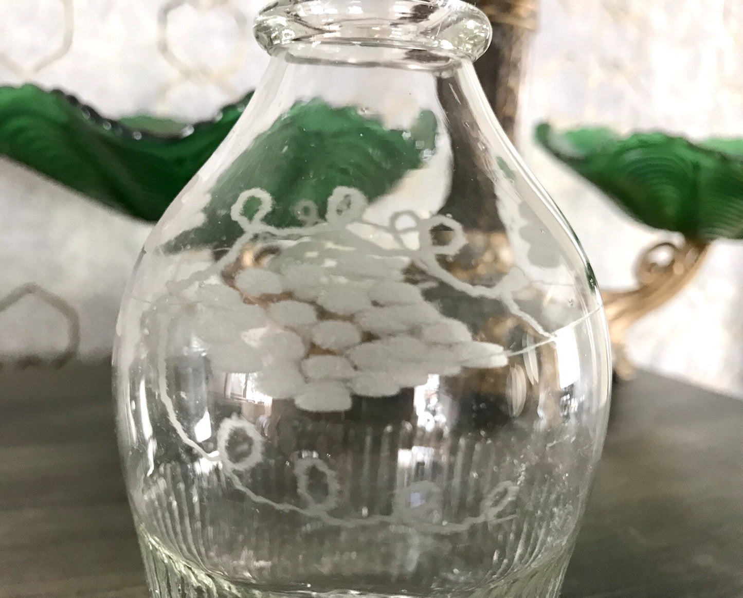 Antik Biedermeier kleine Karaffe Weinkaraffe Dekanter Glas graviert