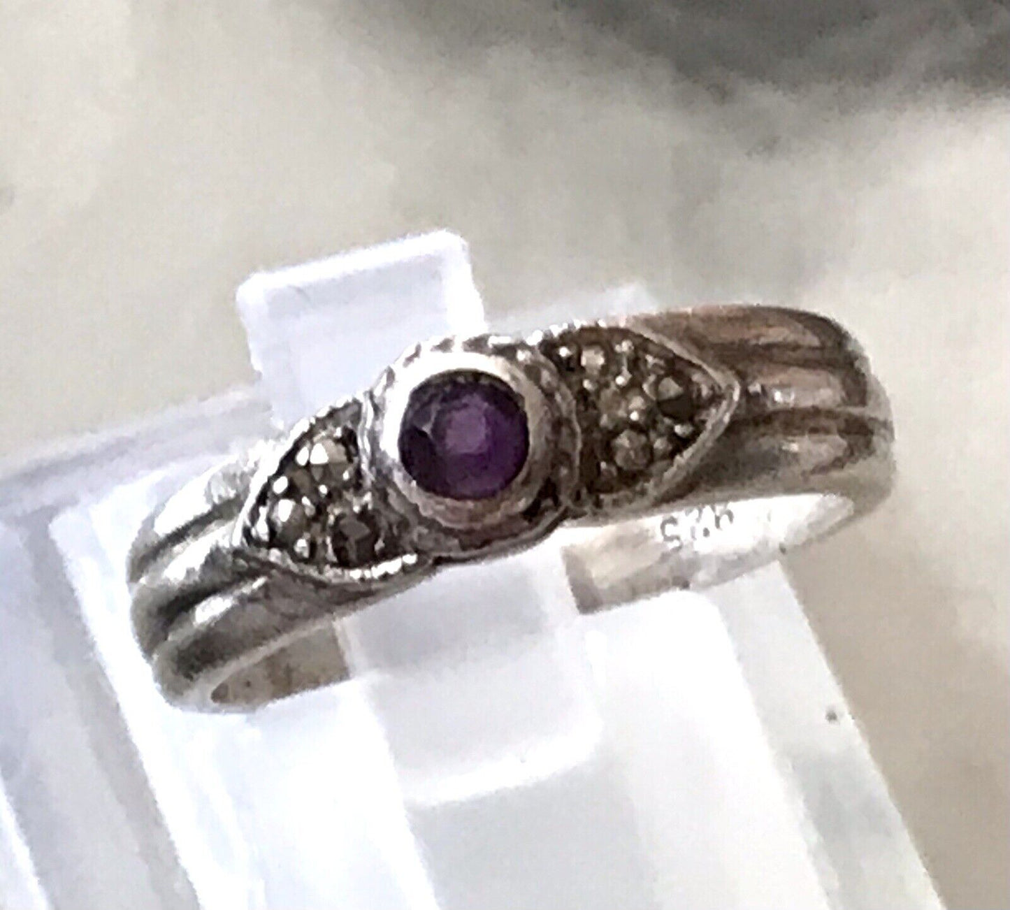 Antik Art Déco Damen Ring lila Stein Silber 925 Gr.55 56 Markasite