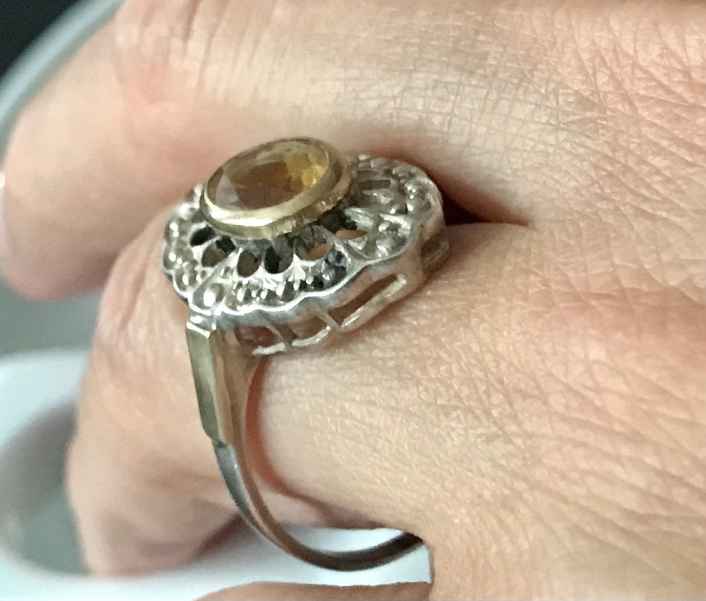 Antik Jugendstil Edel Damen Ring Citrin? Stein Silber 925~ Gr.60/61