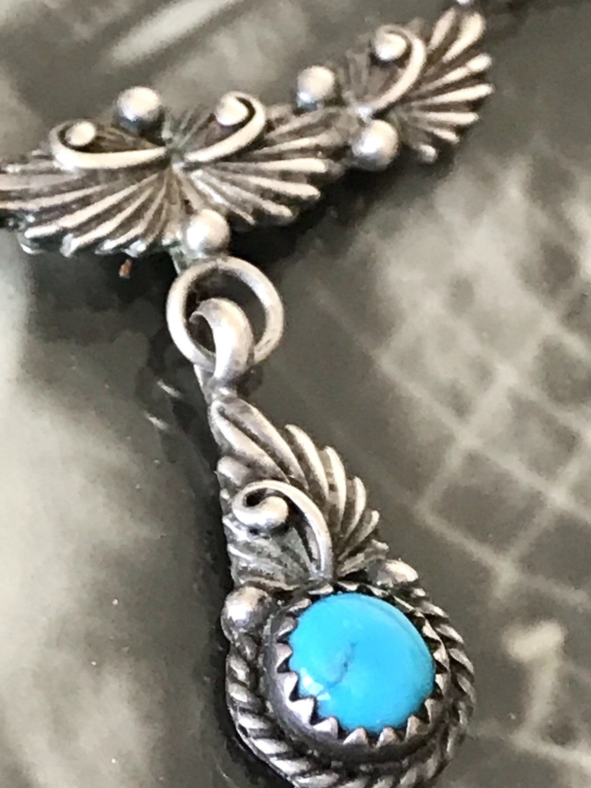 Antik alt 925 Sterling Silber Collier Halskette Türkis