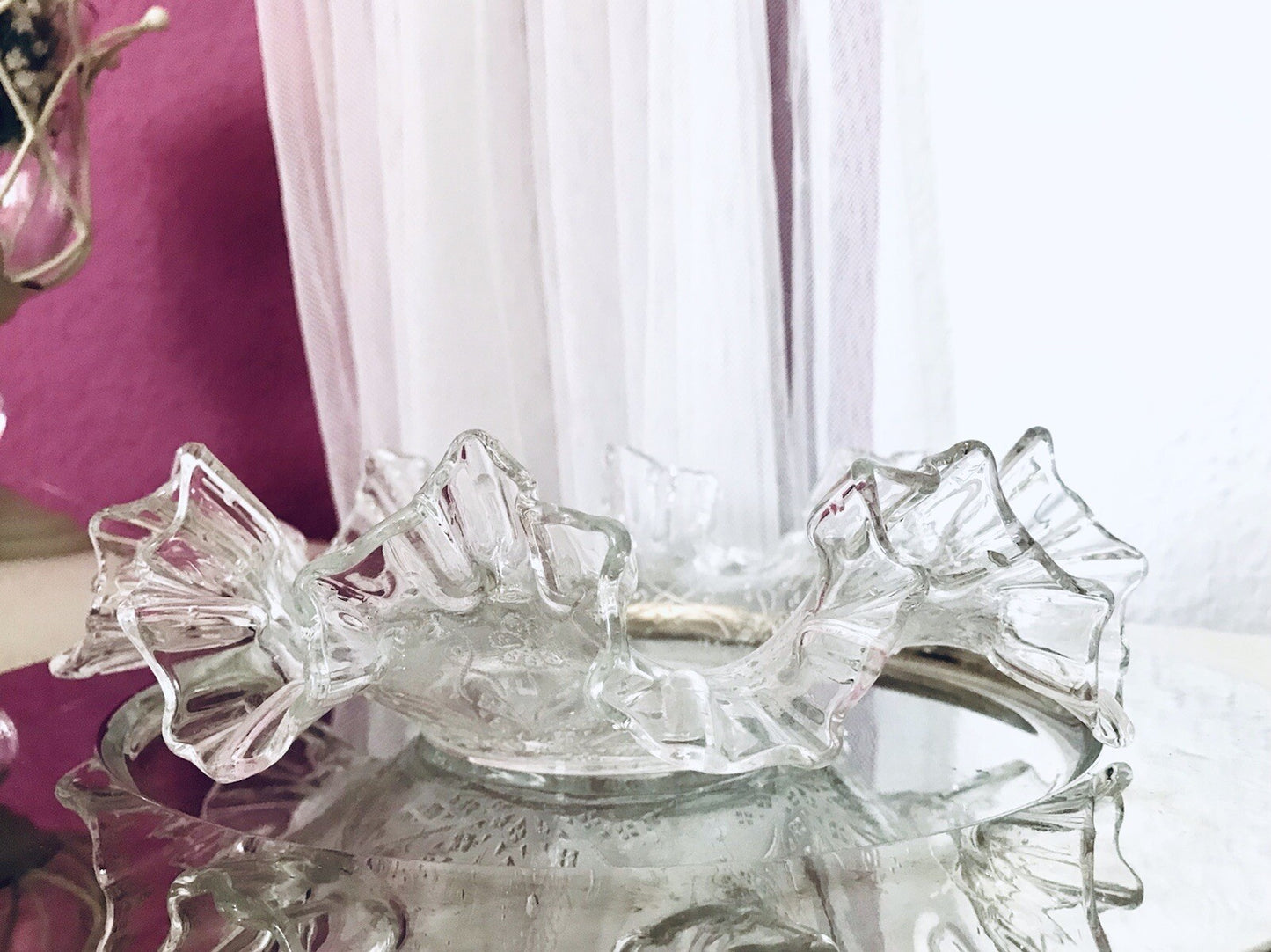 Antik Jugendstil gewellter Serviettenrand Pressglas Schale Glas so schön!