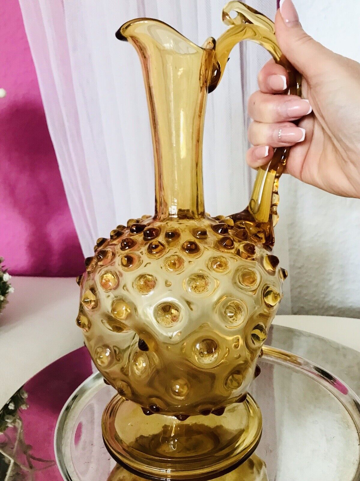 Murano Barovier Tosso ? 60er Karaffe Kanne Vase Glas Gelb Noppen Dubben Abriss