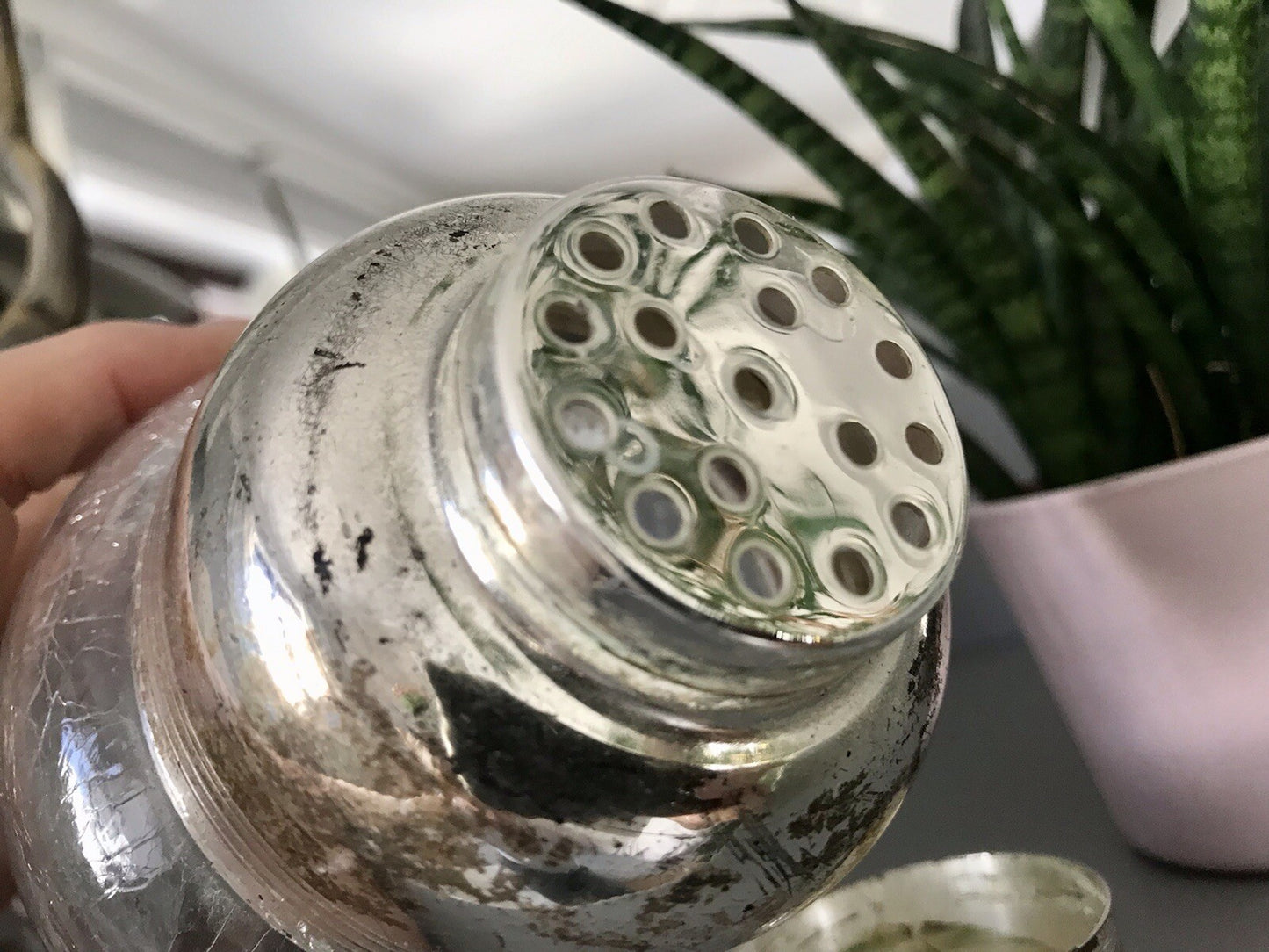Vintage Glas 60er Craquelée versilbert Montur Getränke Cocktail Shaker
