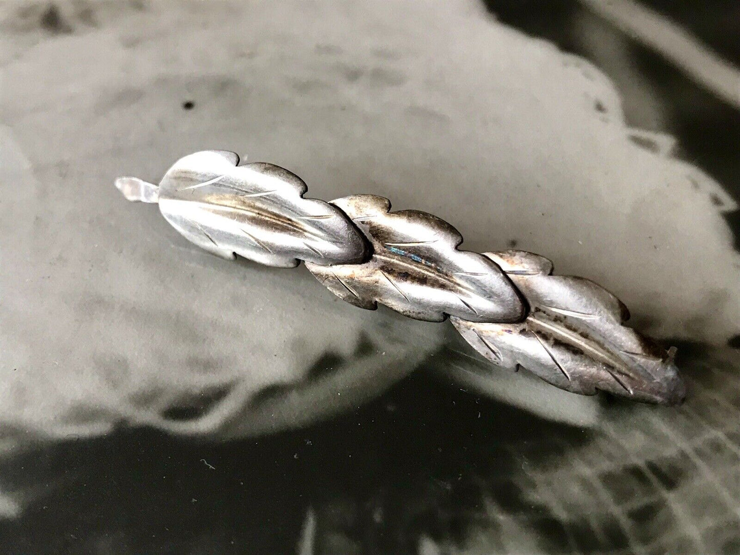 Antik TeKa Art Déco Edel Brosche Silber 835 3 Blätter Eichenblätter?