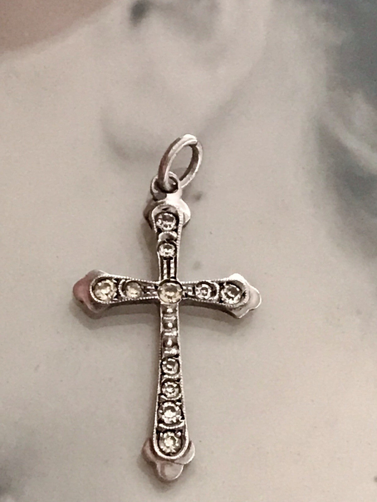 Antik Echtsilber 835 Silber Kreuz Anhänger Kettenanhänger farblose Steine